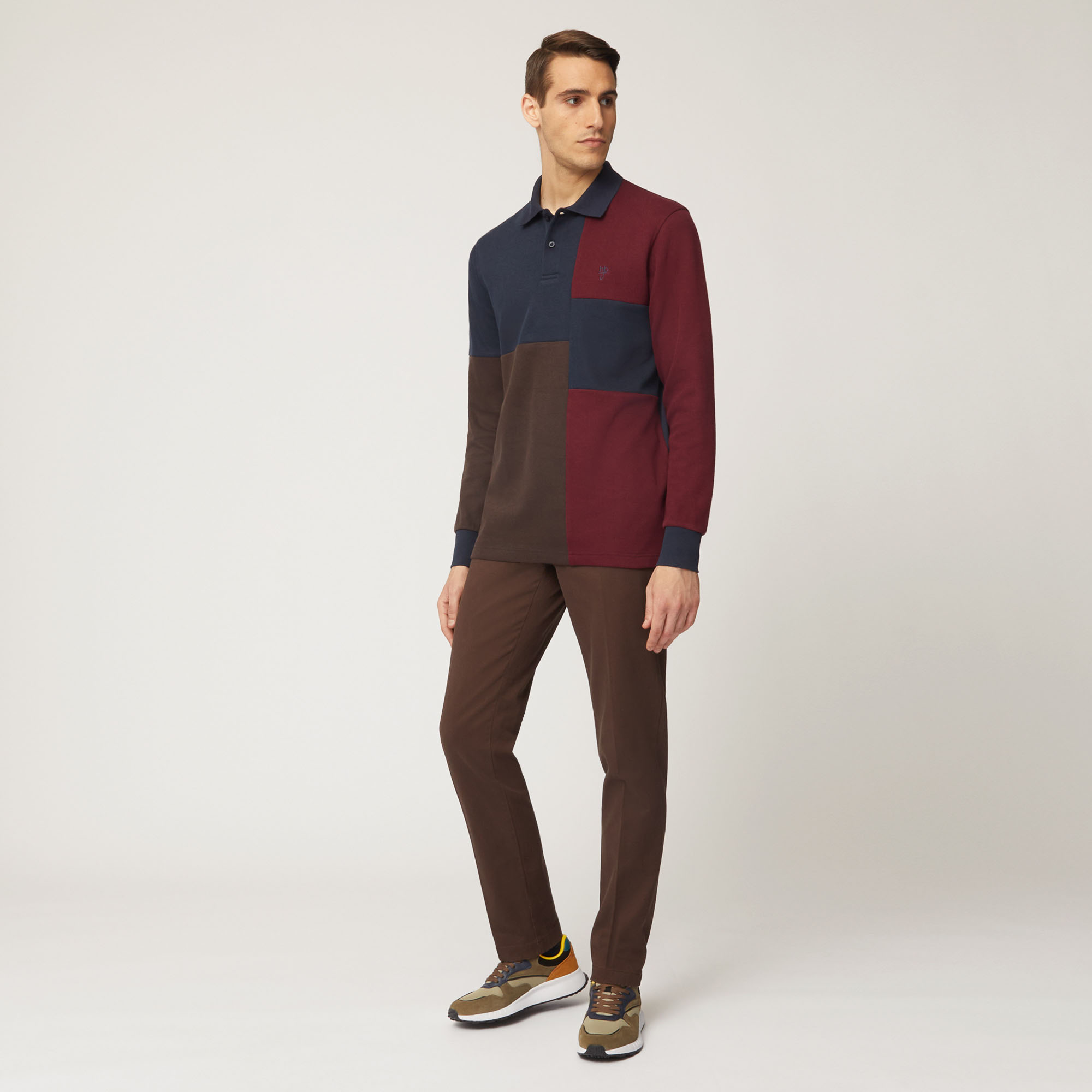 Polo Narrow Fit Effetto Color Block, Light Blue, large image number 3