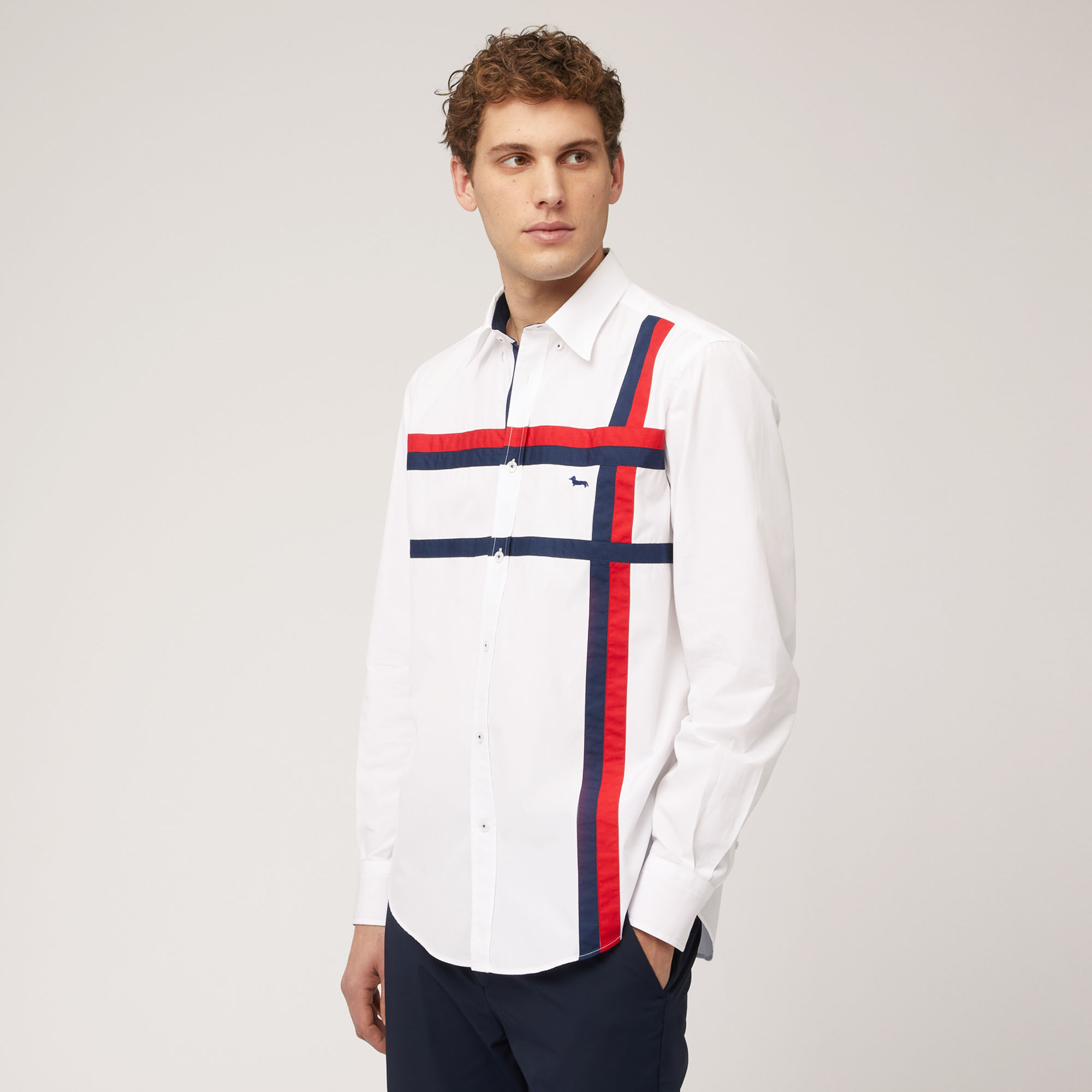Baumwollhemd mit zweifarbigen Streifenbändern, Weiß, large image number 0