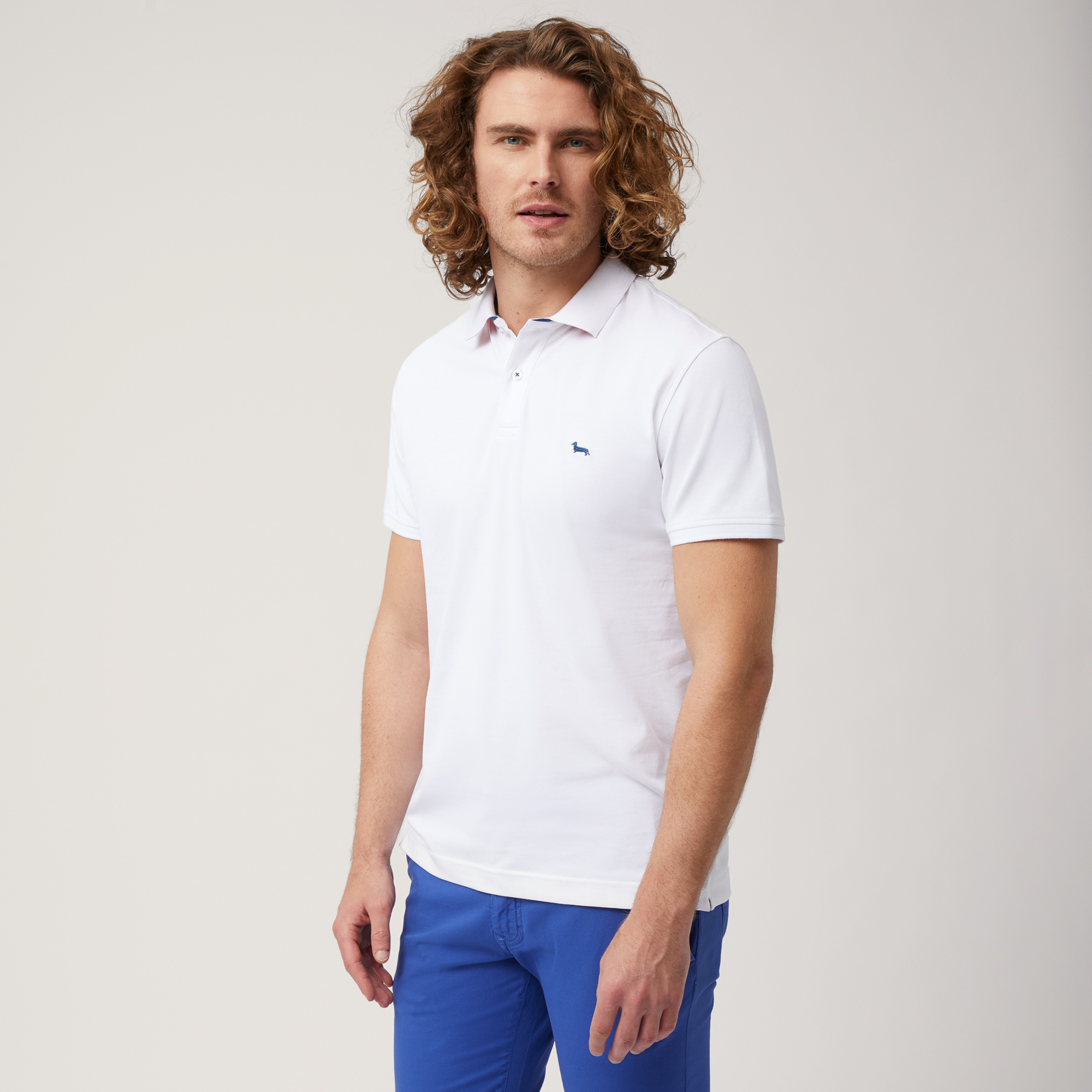 Ribbed Polo with Collar, White, large