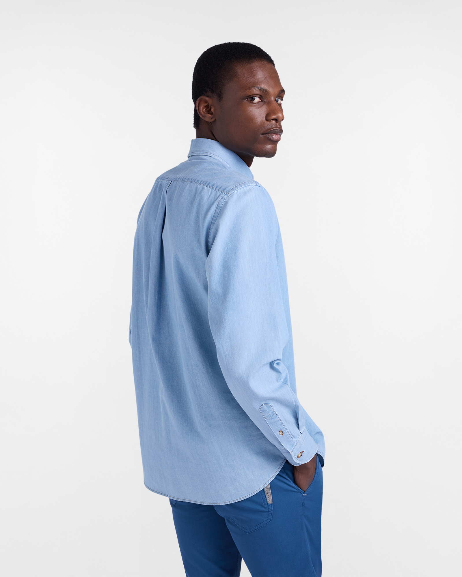 Camisa de hombre en denim regular fit, Celeste, large image number 2