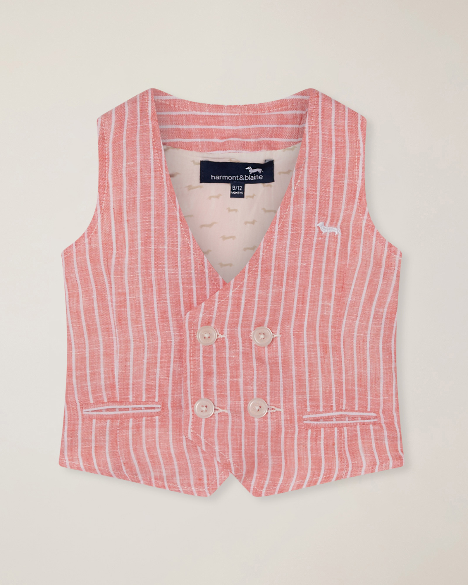 Gilet in lino a righe, Rosa Scuro, large
