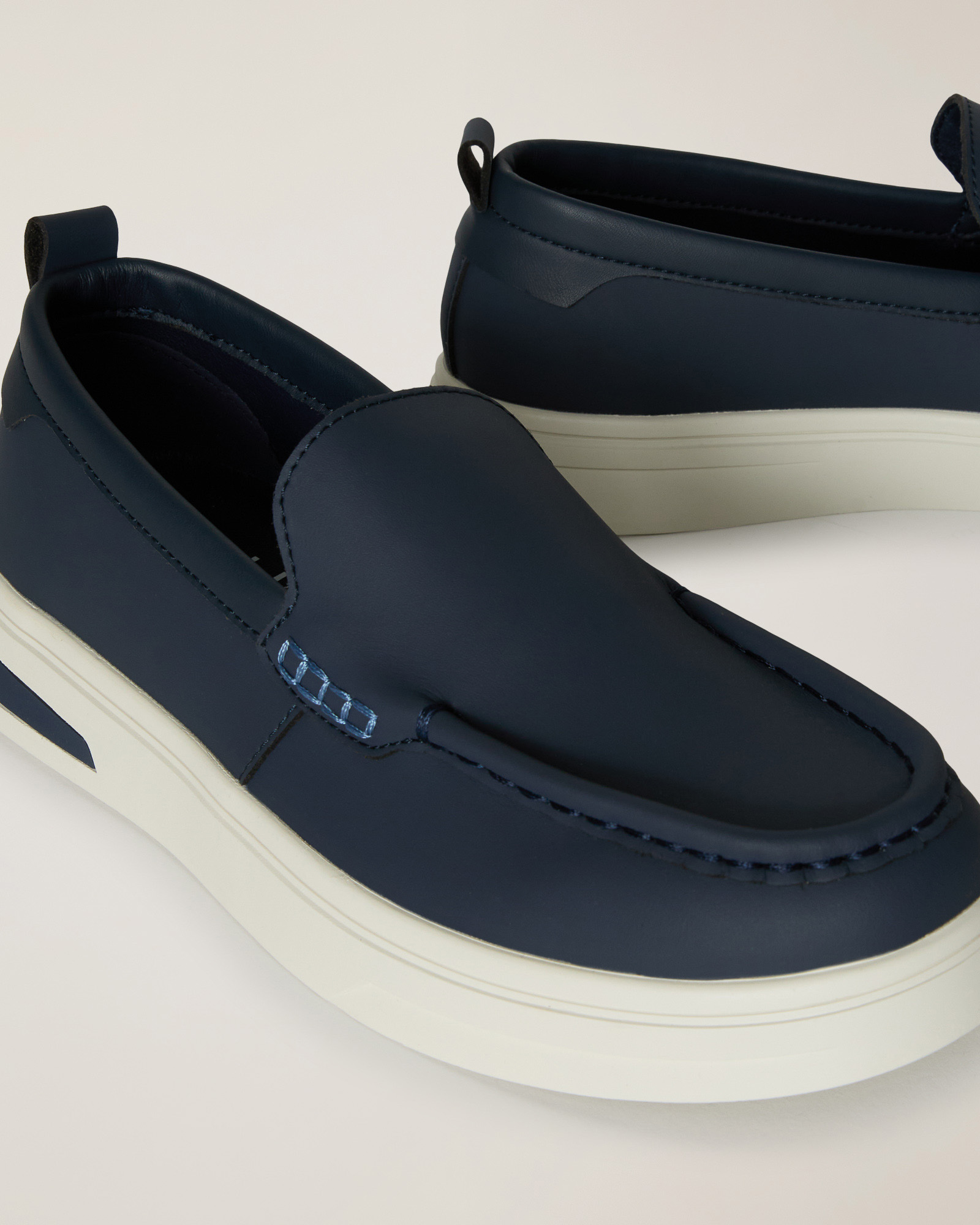 Leather Loafers with Contrast, Dark Blue, large image number 3