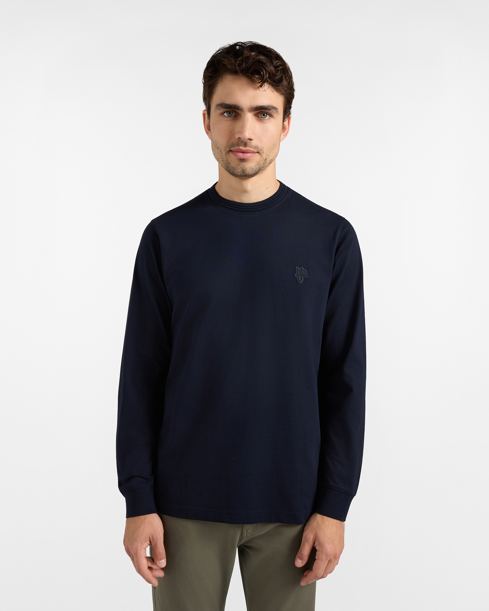 T-shirt HBJ Uomo con Patch Logo in Puro Cotone Blu Scuro
