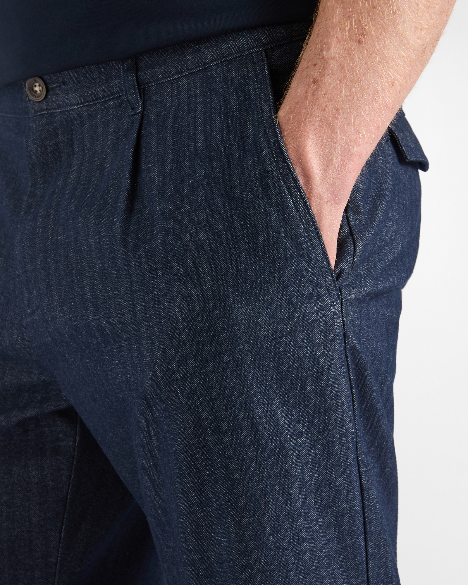 Pantalone Chino HBJ Uomo D-Fit con Pinces in Cotone Stretch, BLU SCURO, large