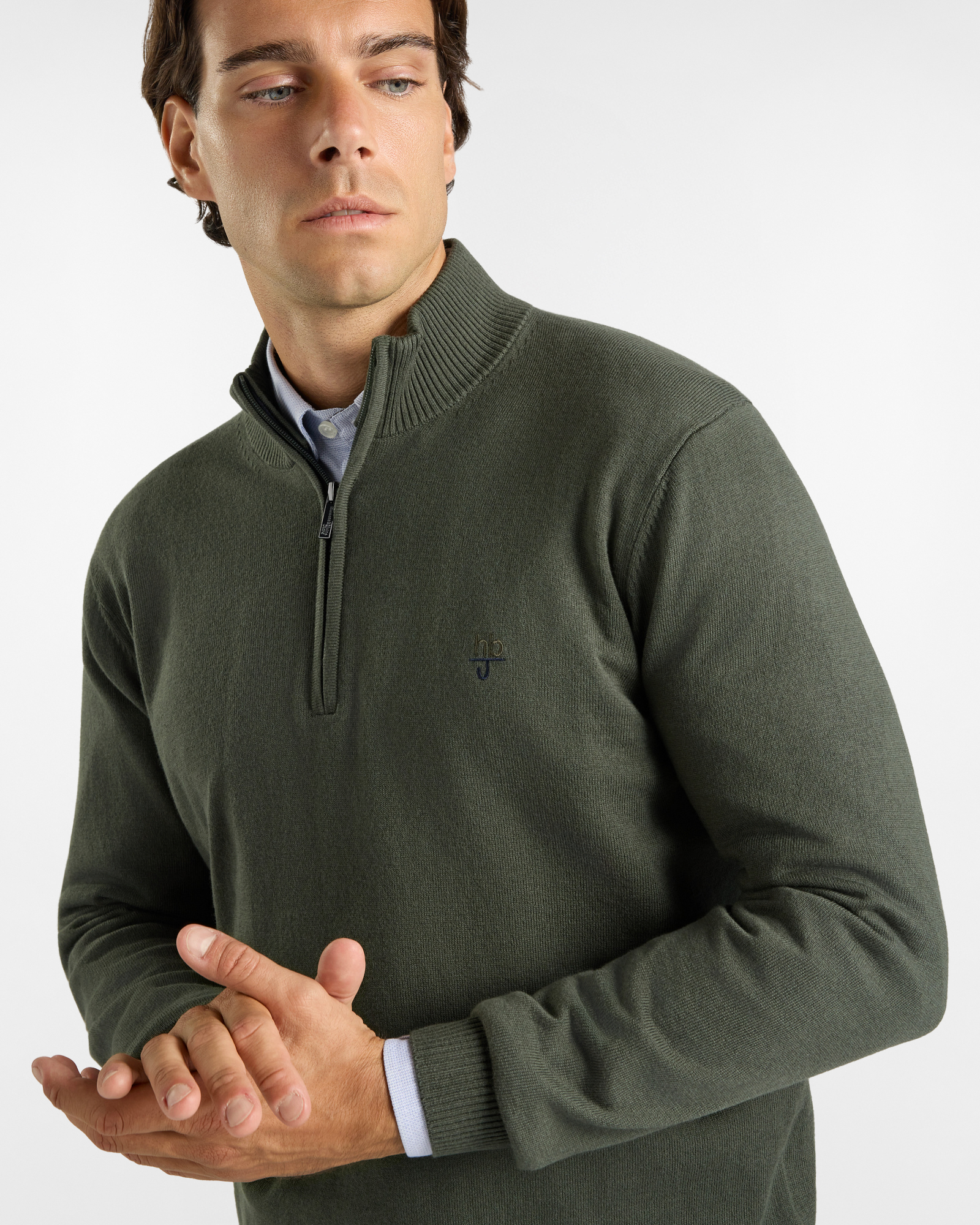 Maglia HBJ Uomo Half-Zip in Misto Lana e Cashmere, VERDE, large