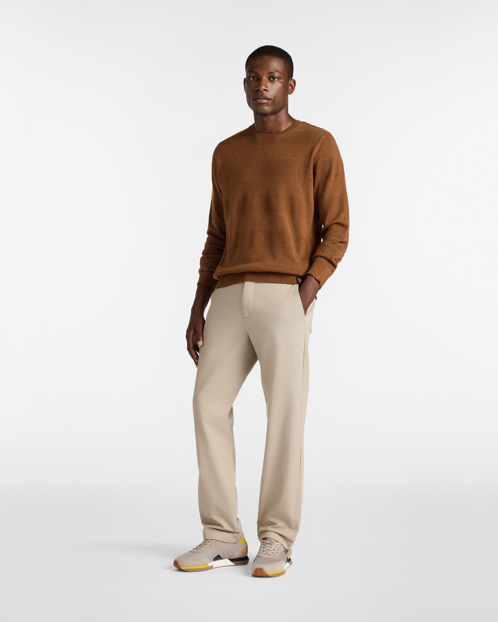 Crew Neck Sweater with Embossed Design, Brown, large image number 3