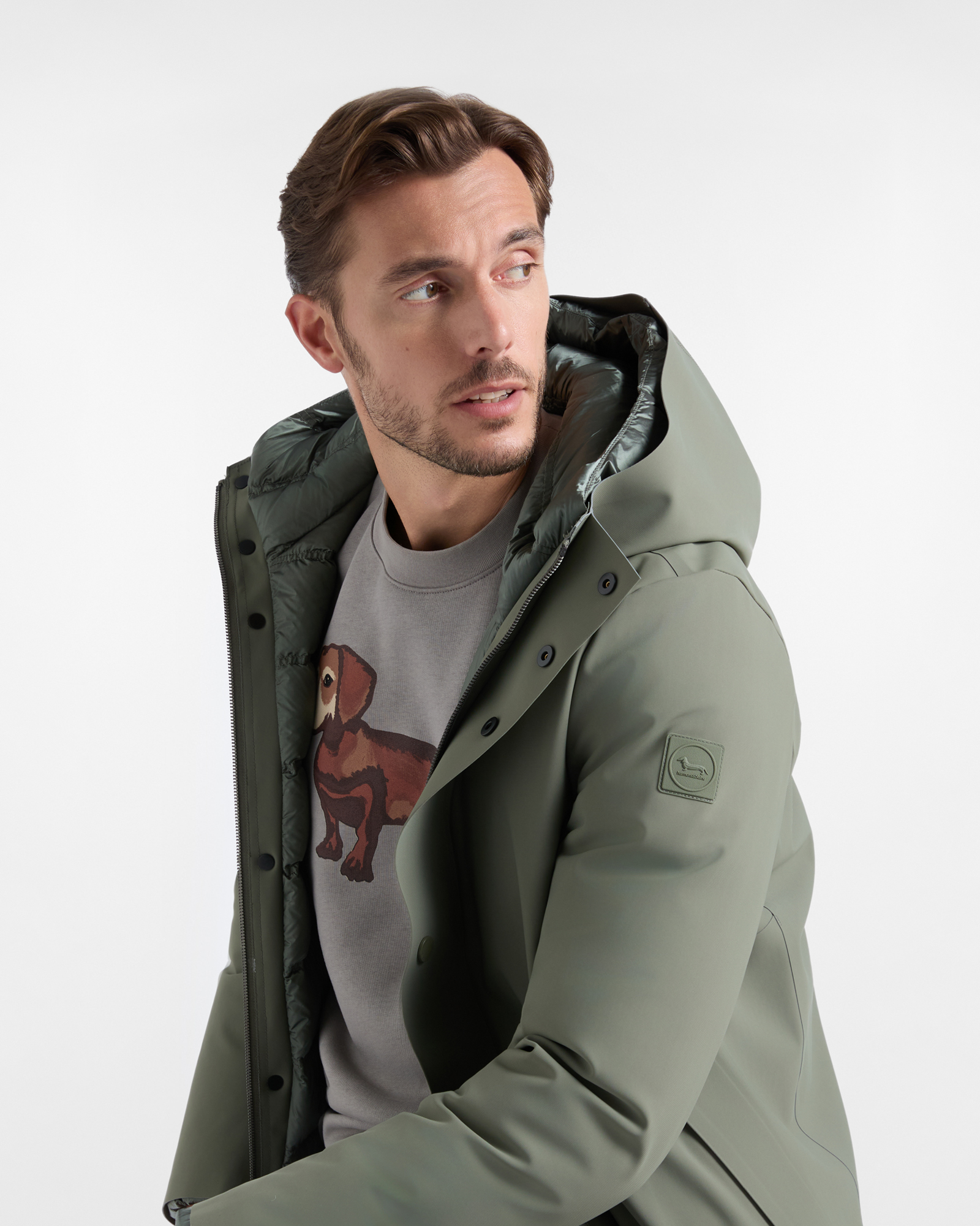 Men&rsquo;s Technical Padded Stretch Nylon Trench Coat, PETROLEUM GREEN, large