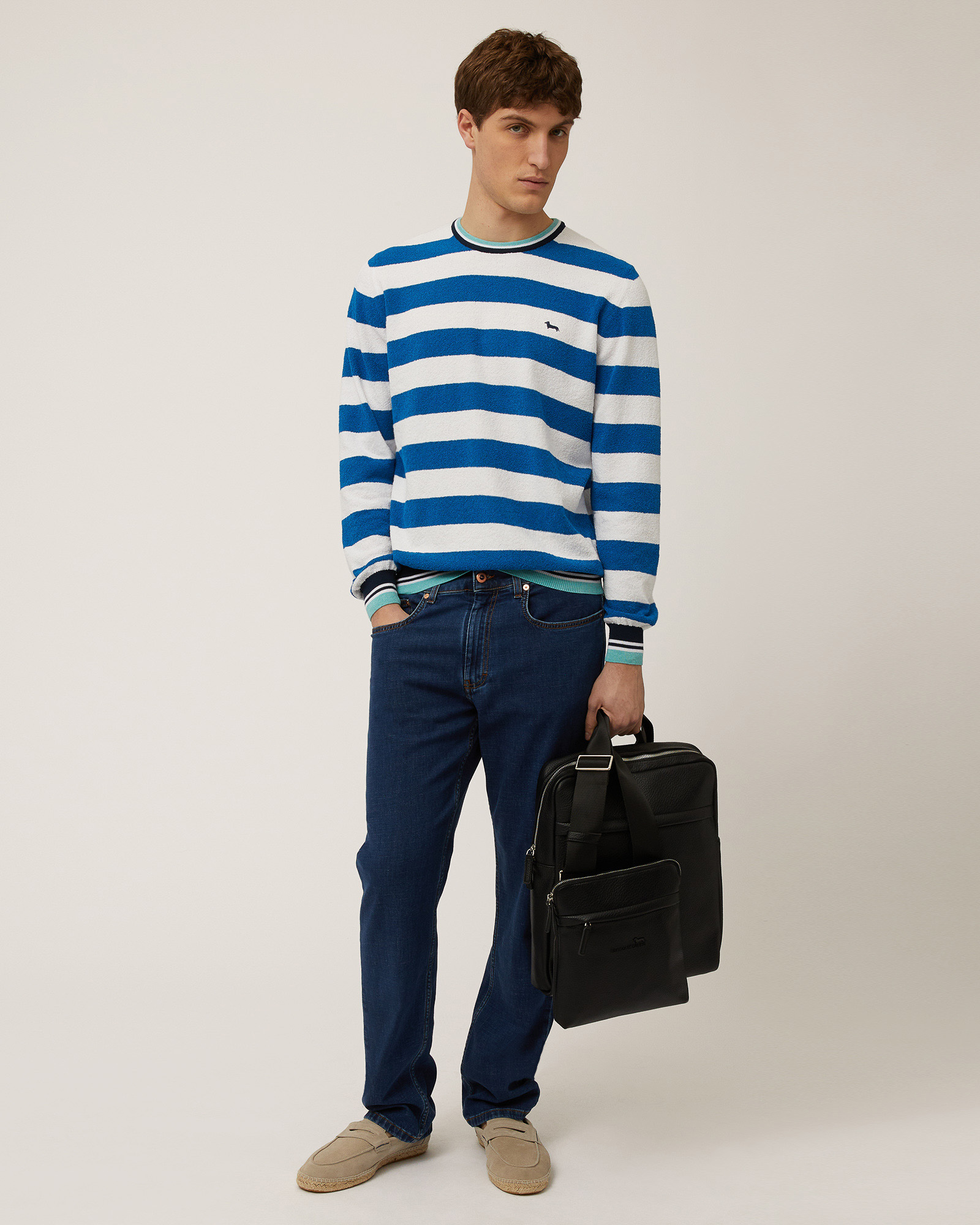 Gestreifter Pullover aus Frottee, Lidschattenblau, large image number 3