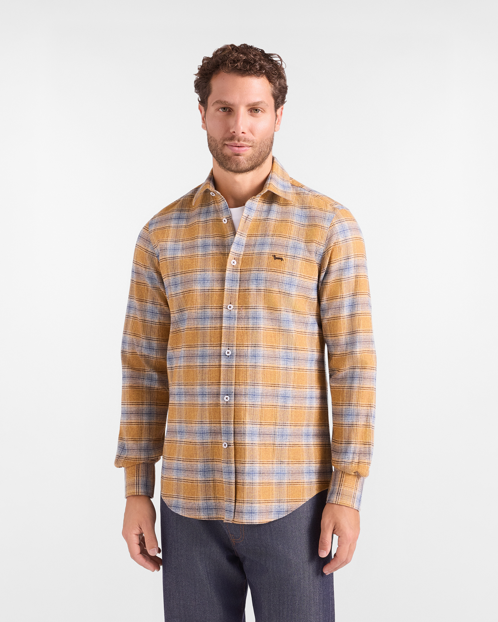 Men&rsquo;s yellow checked cotton shirt