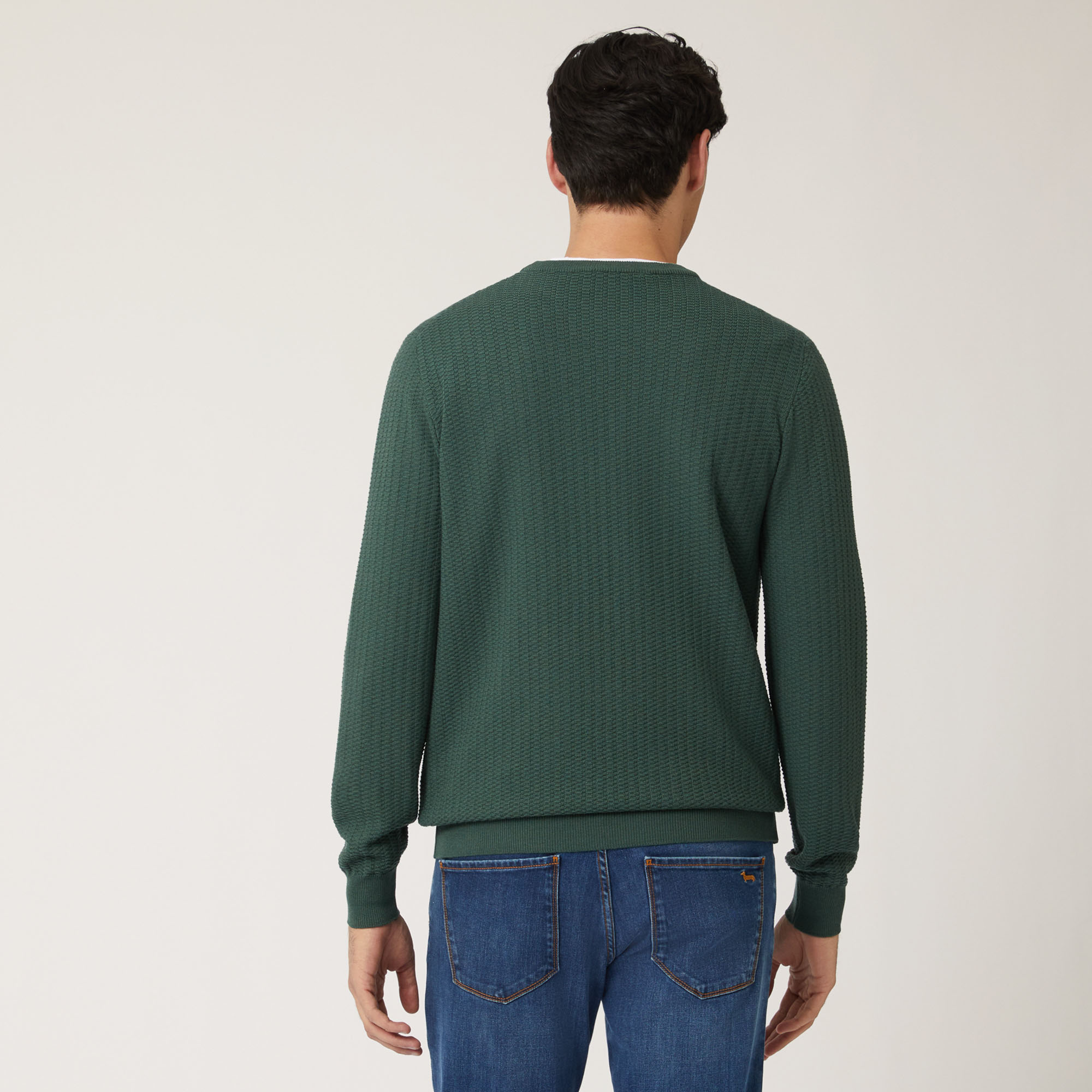 Pullover Girocollo In Lana Con Lavorazione 3D, Verde Scuro, large image number 1
