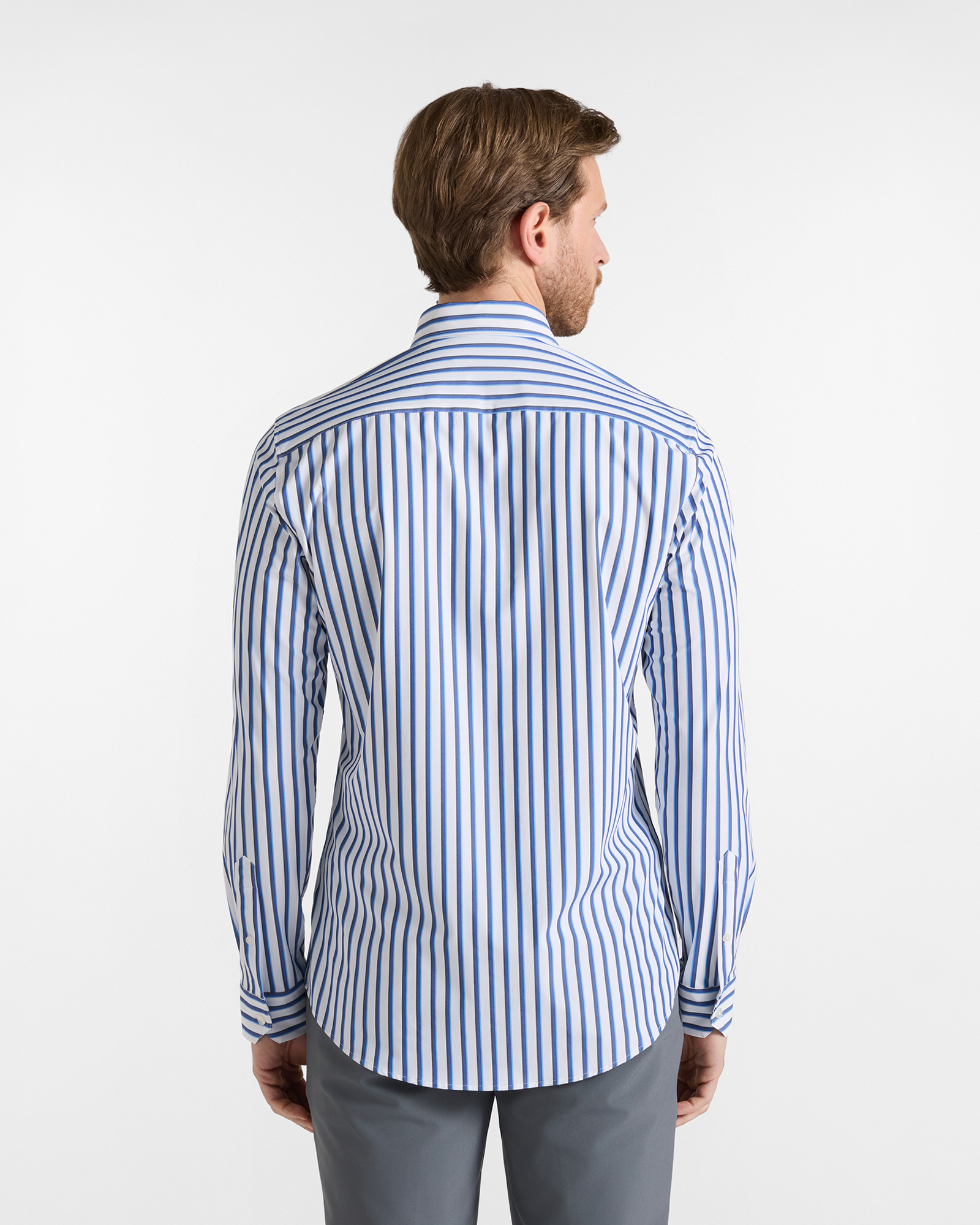 Men's narrow-fit striped technical fabric shirt, WHITE, large image number 2
