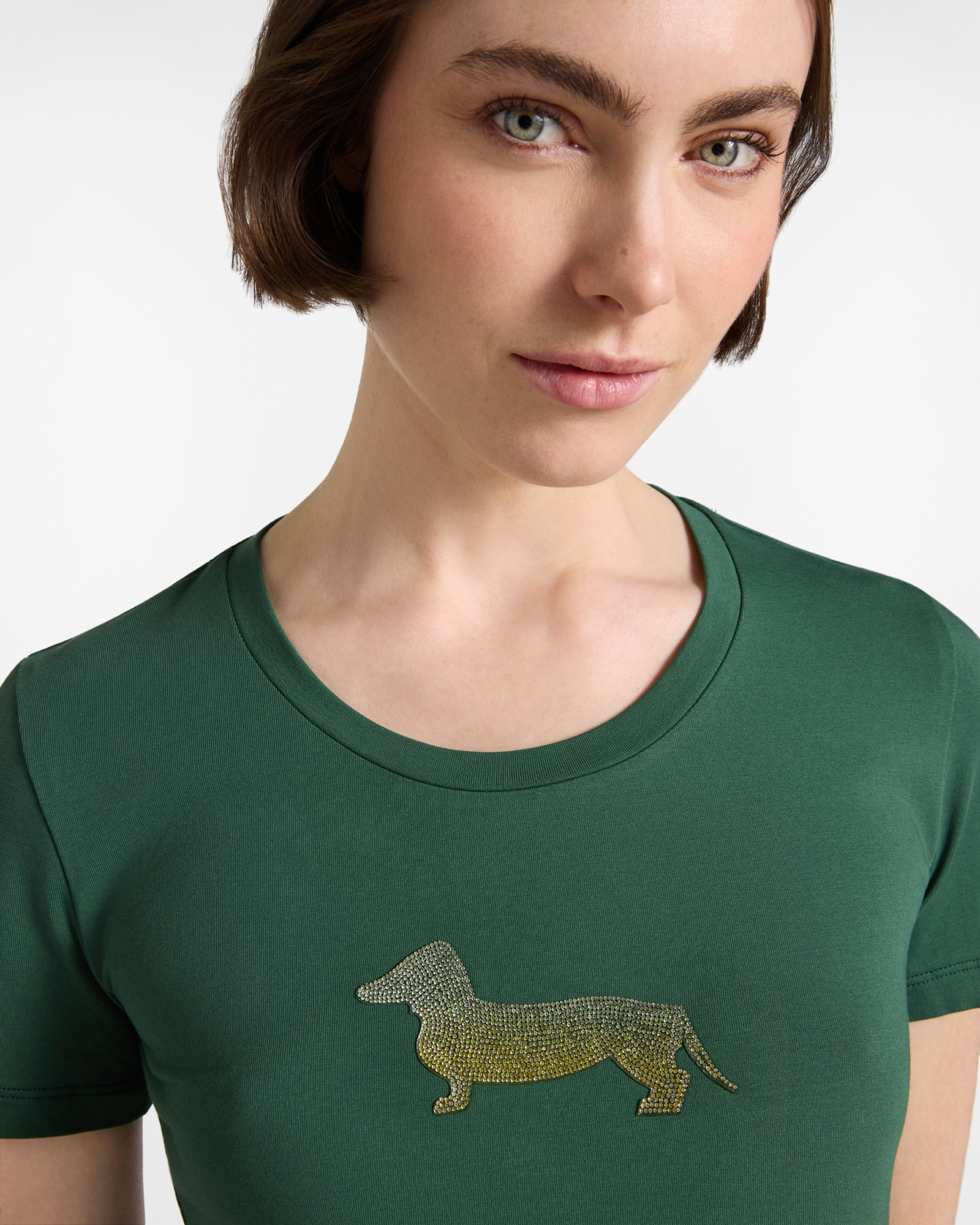 Women's  stretch cotton T-shirt with glitter maxi dachshund, GREEN, large image number 2