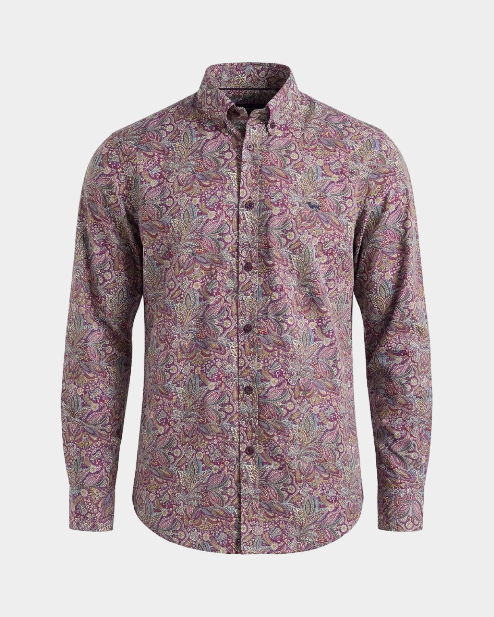 Men's regular-fit poplin shirt with paisley print, DARK PURPLE, large
