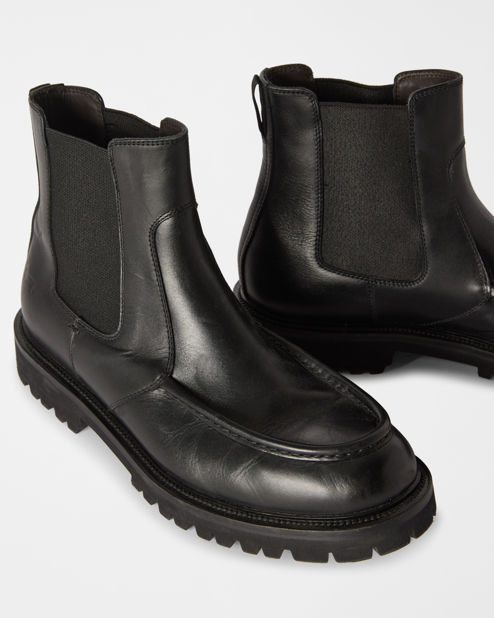 Chelsea boot Uomo in vera pelle con punta cucita stile mocassino, NERO, large