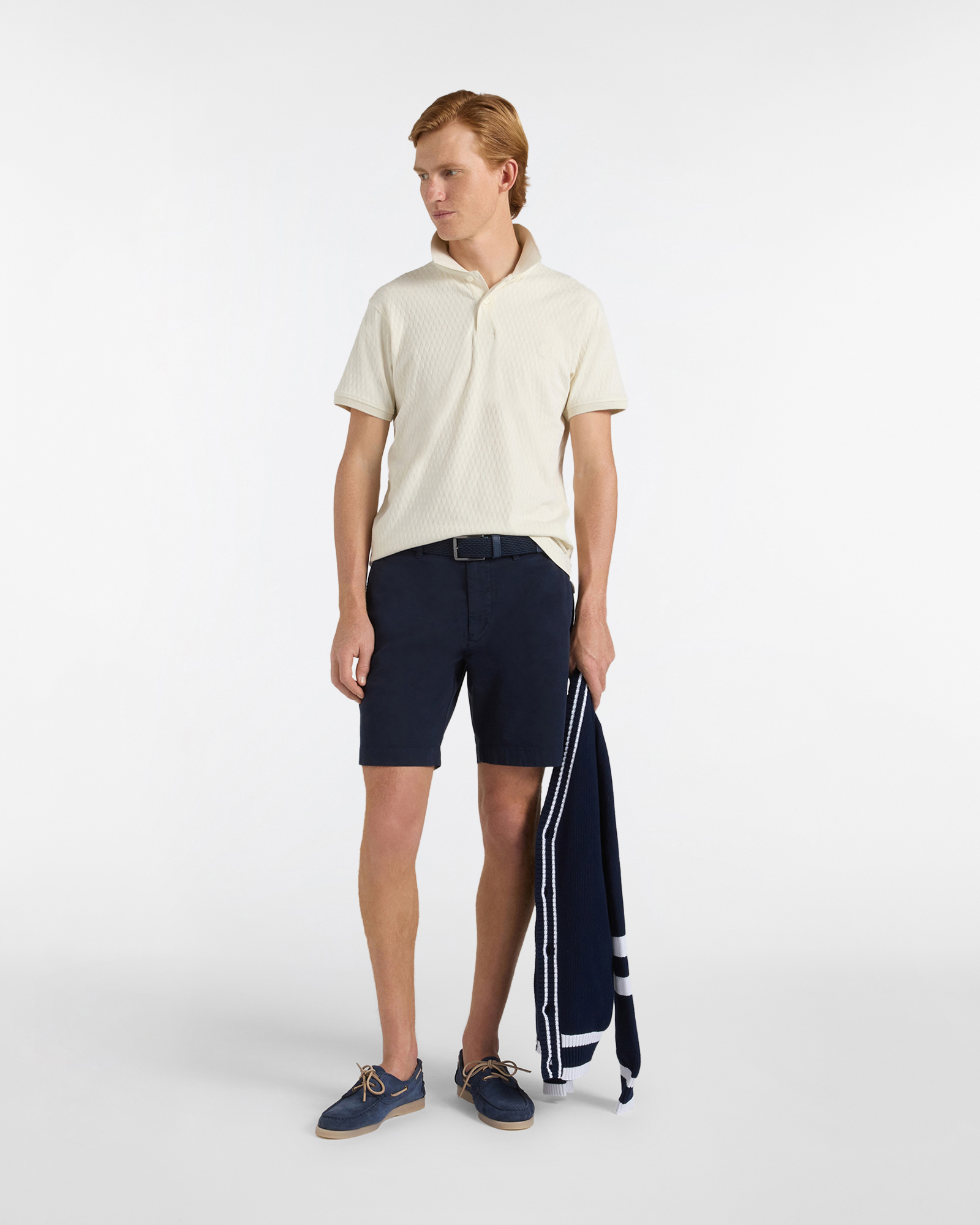 Polo uomo slim fit motivo jaquard, Bianco naturale, large image number 3