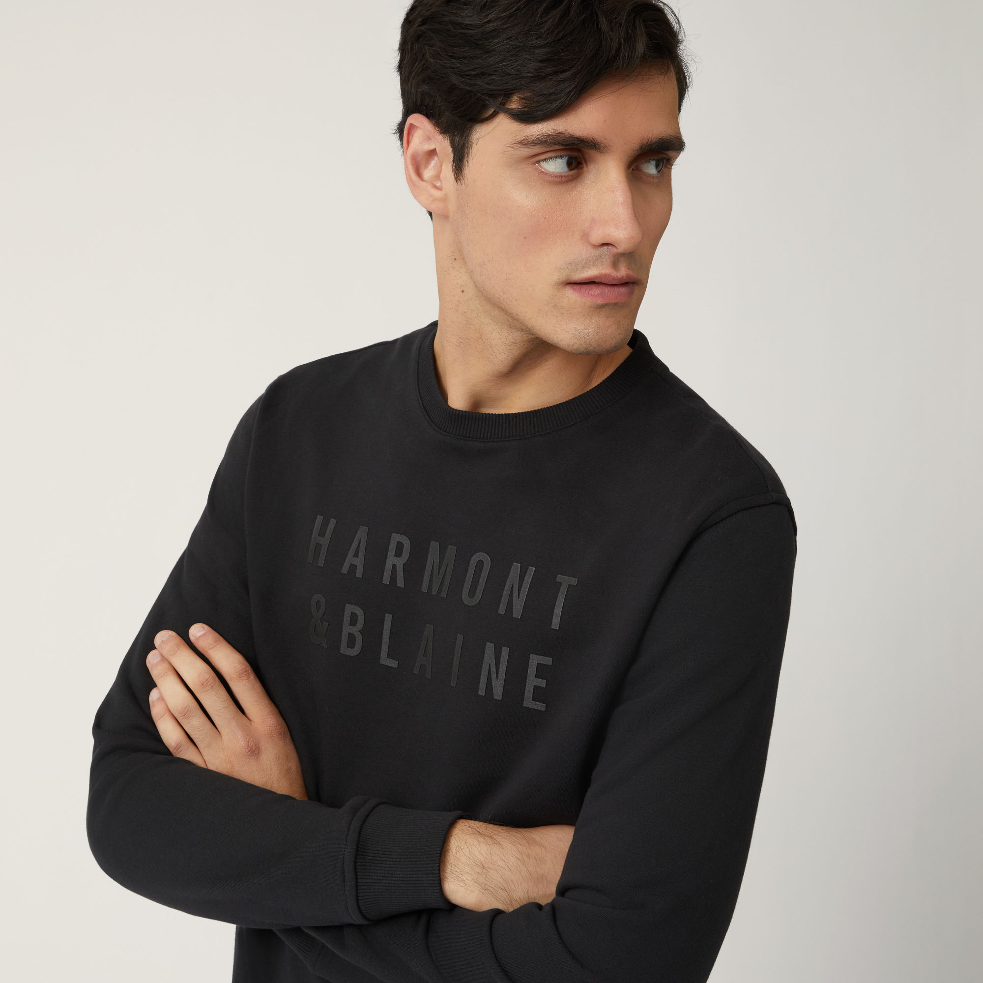 Sudadera De Cuello Redondo Con Logotipo Estampado En 3D, Negro, large image number 2