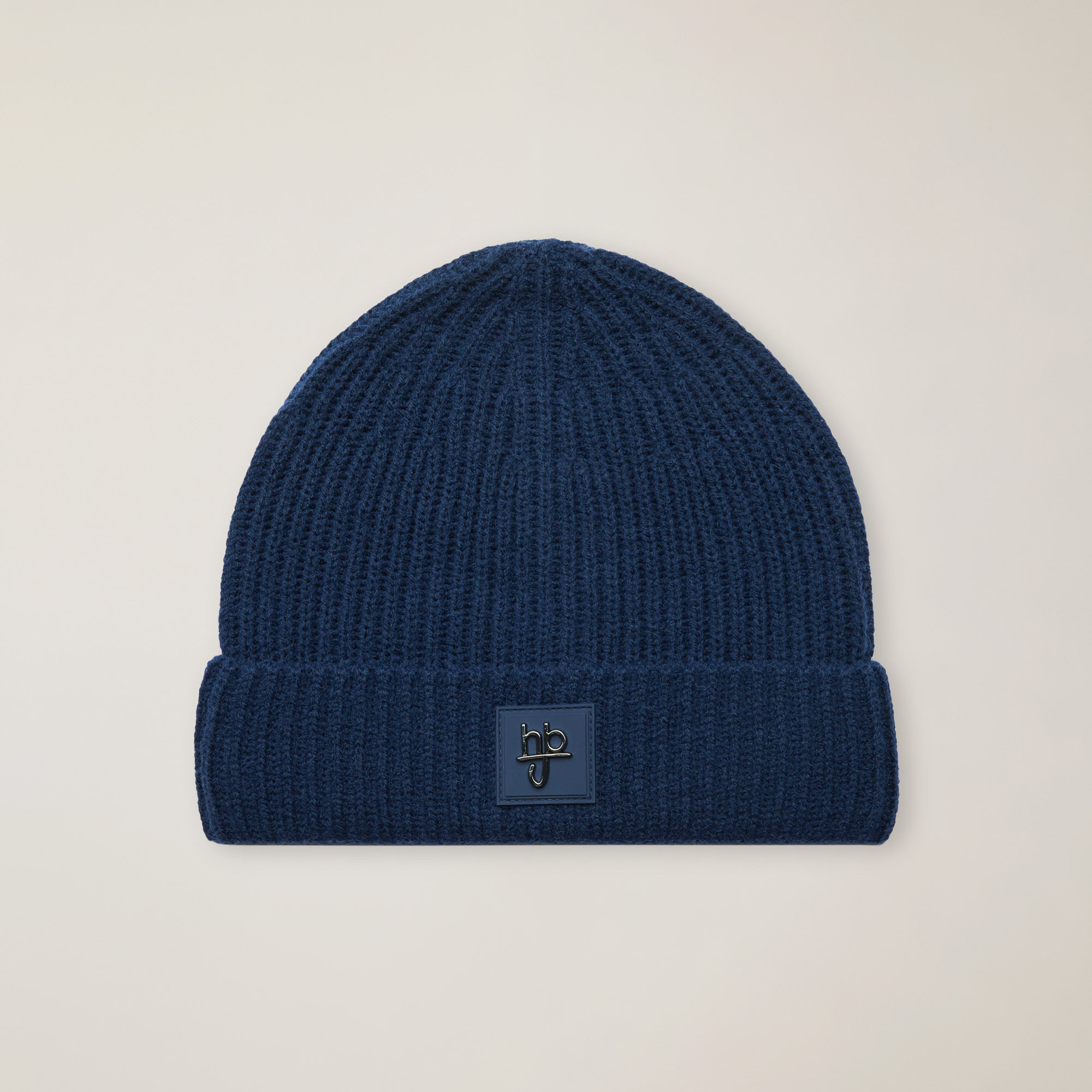 Berretto In Misto Lana A Coste Con Patch Logo, Blu, large image number 0