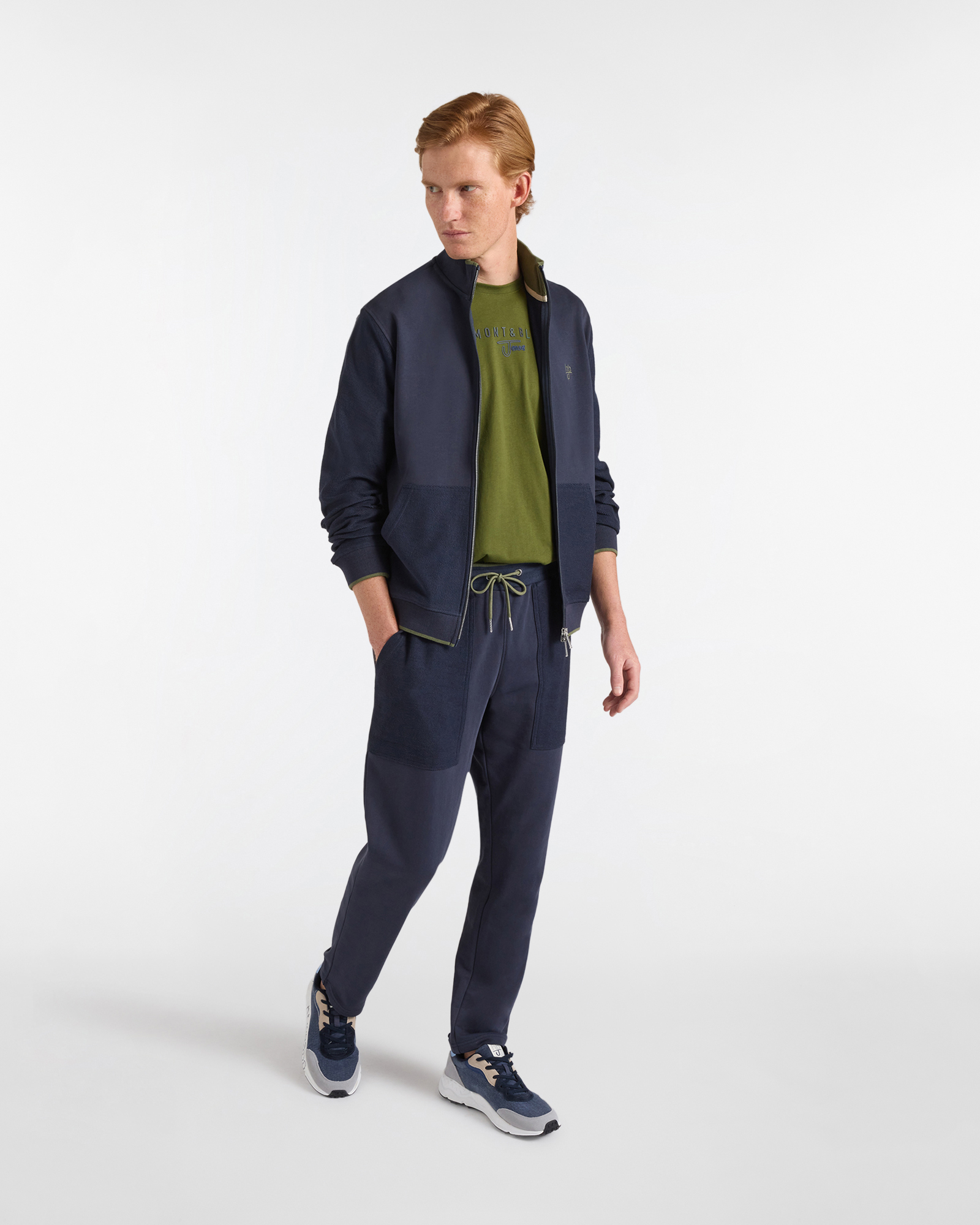 Felpa Uomo Full Zip e Tasche in Tessuto Reverse, Blu scuro, large image number 3