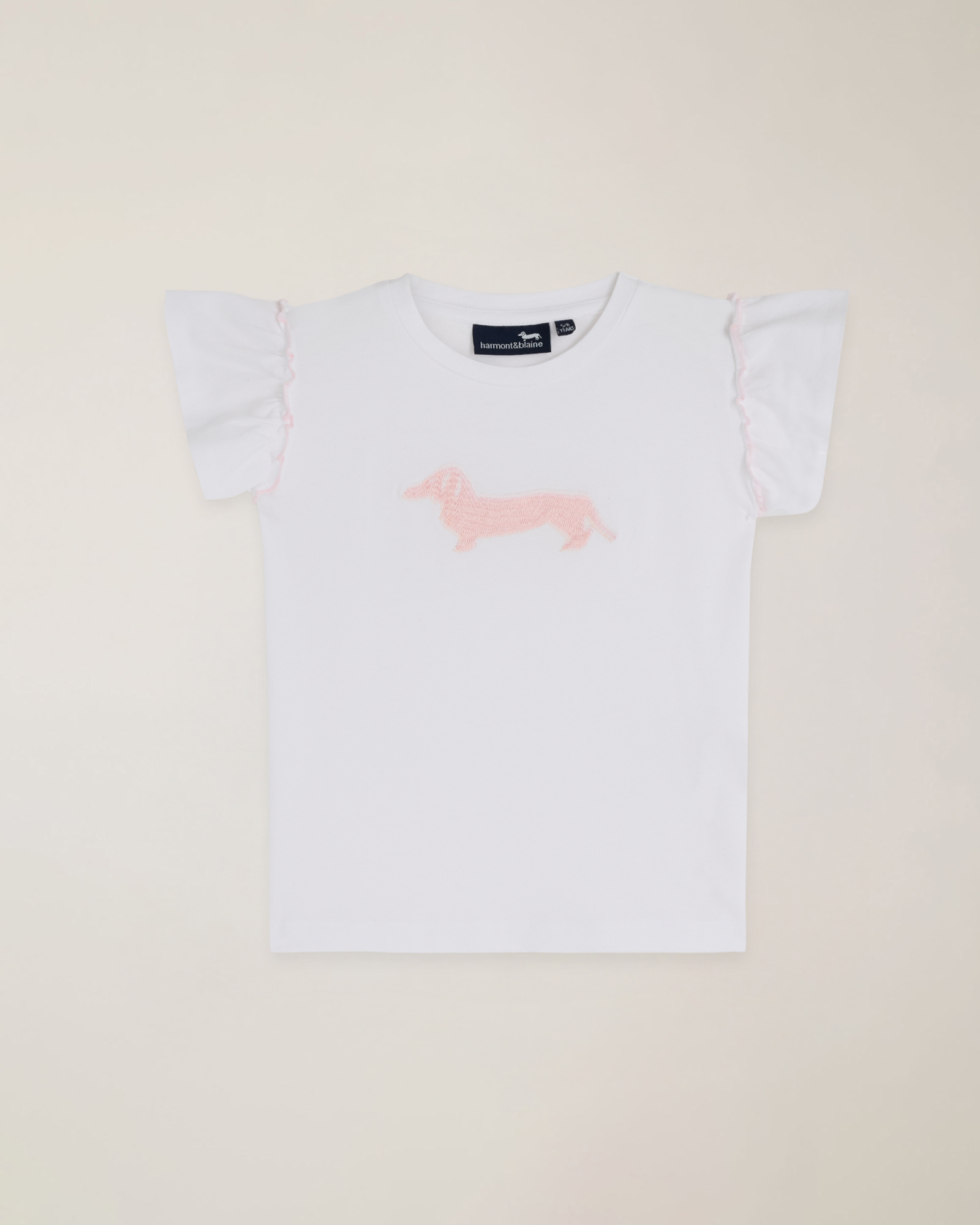 Camiseta con mangas con volantes y bordado de logo especial