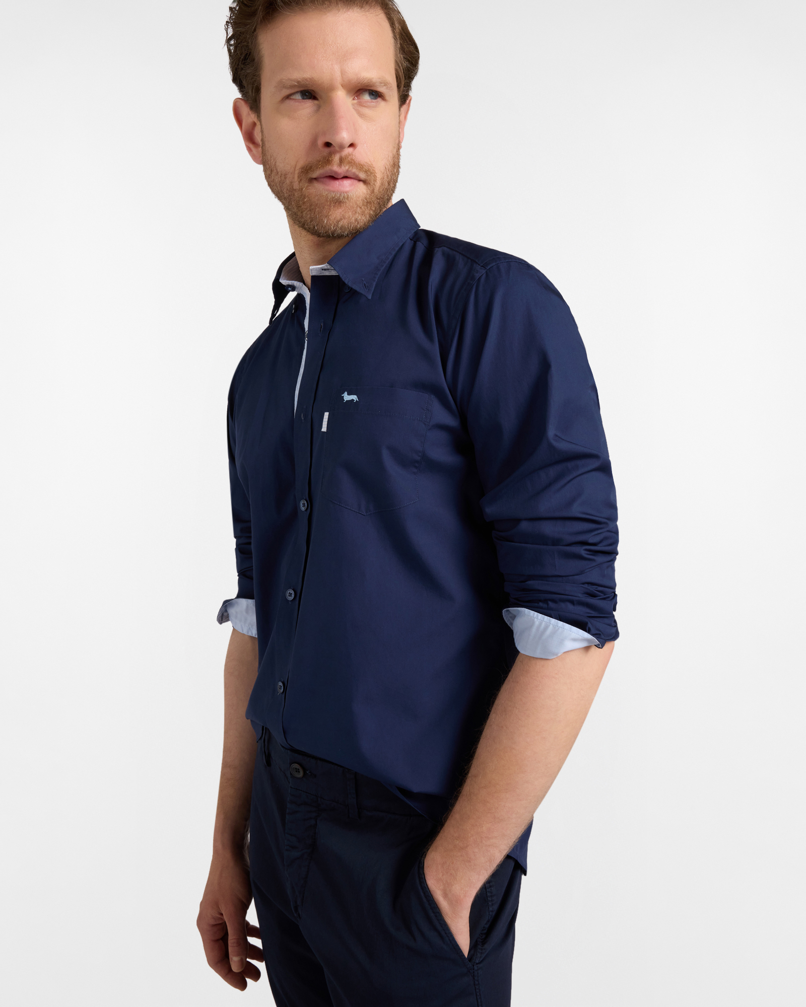 Camicia Uomo in Puro Cotone con Taschino Narrow Fit, Blu, large image number 2