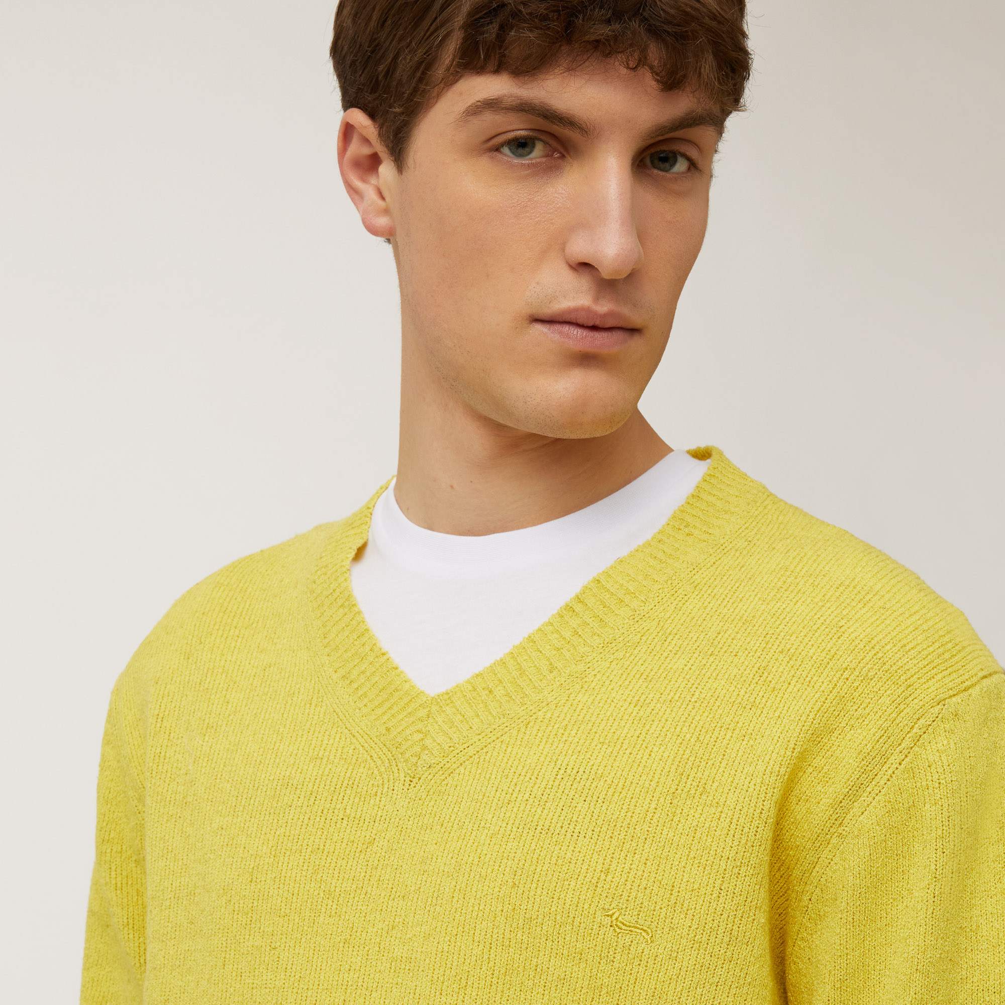 Pullover Con Scollo A V, Giallo Canarino, large image number 2