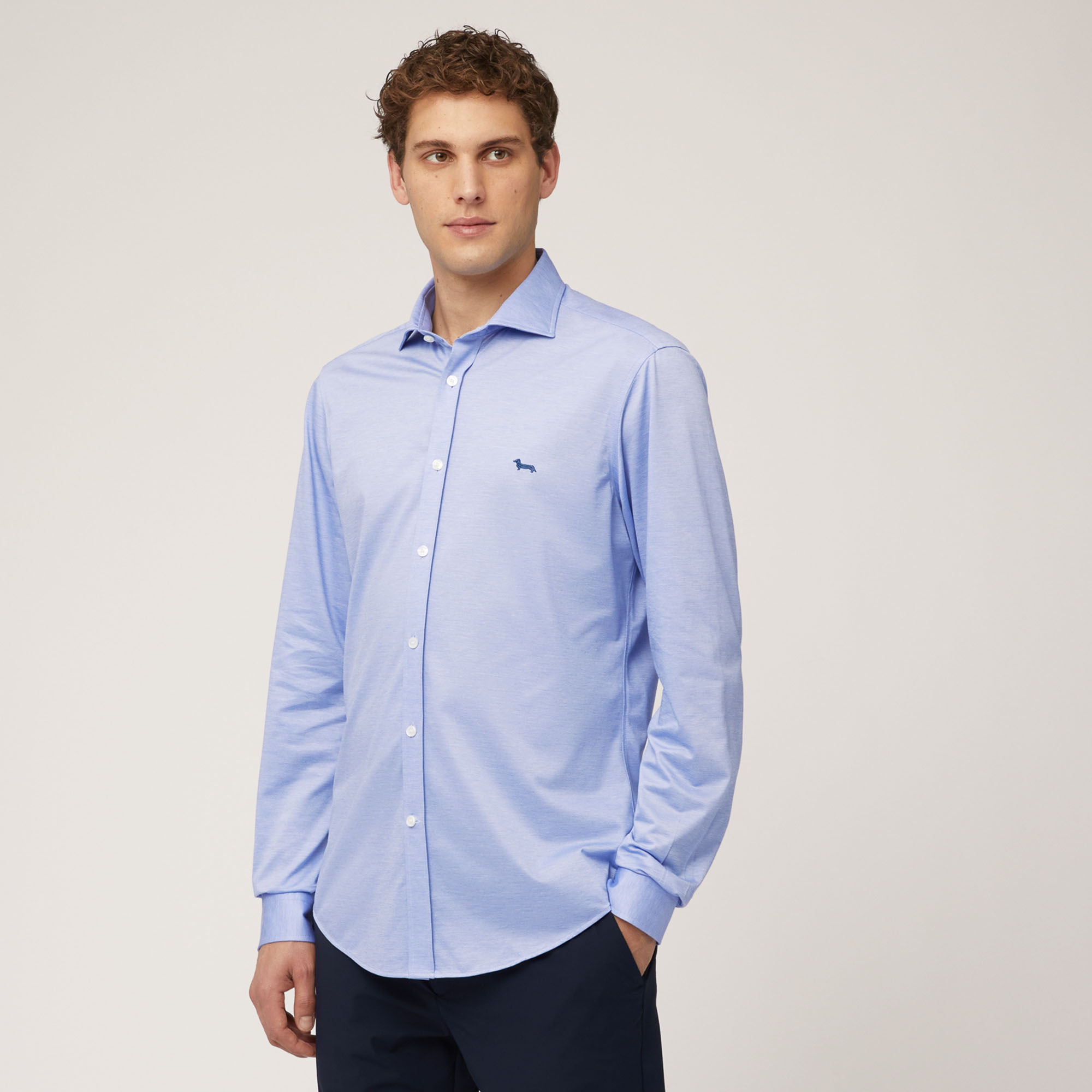 Camisa de algodón con bajo redondeado, Azul, large
