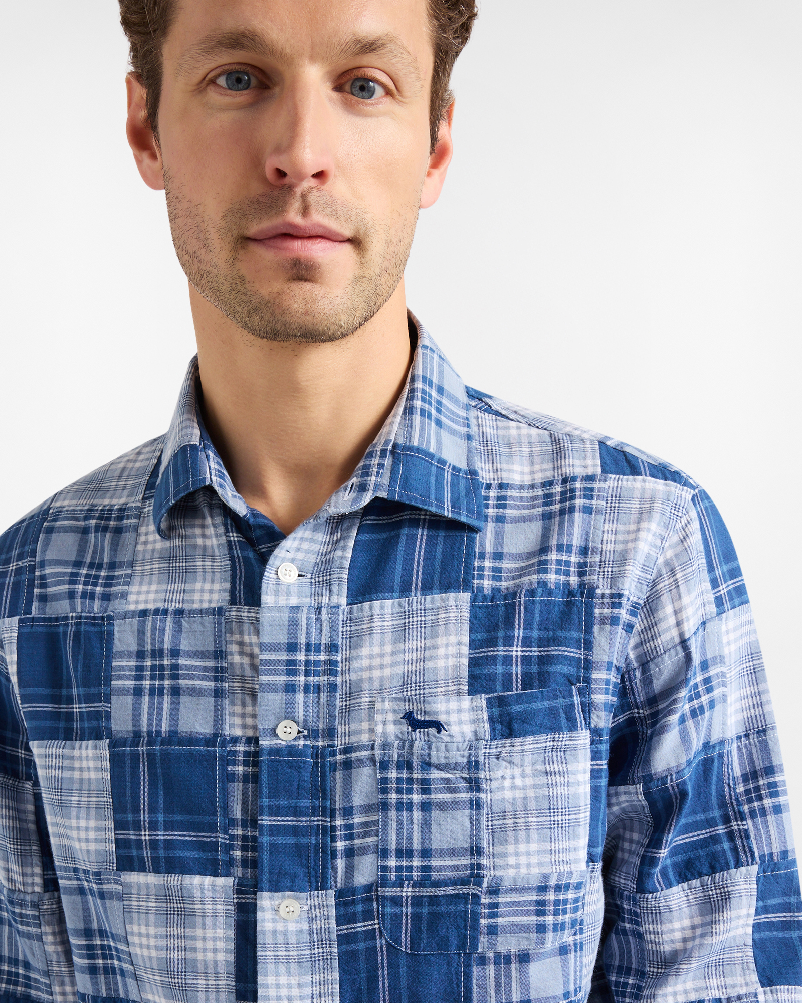 Men's oversize patchwork plaid shirt