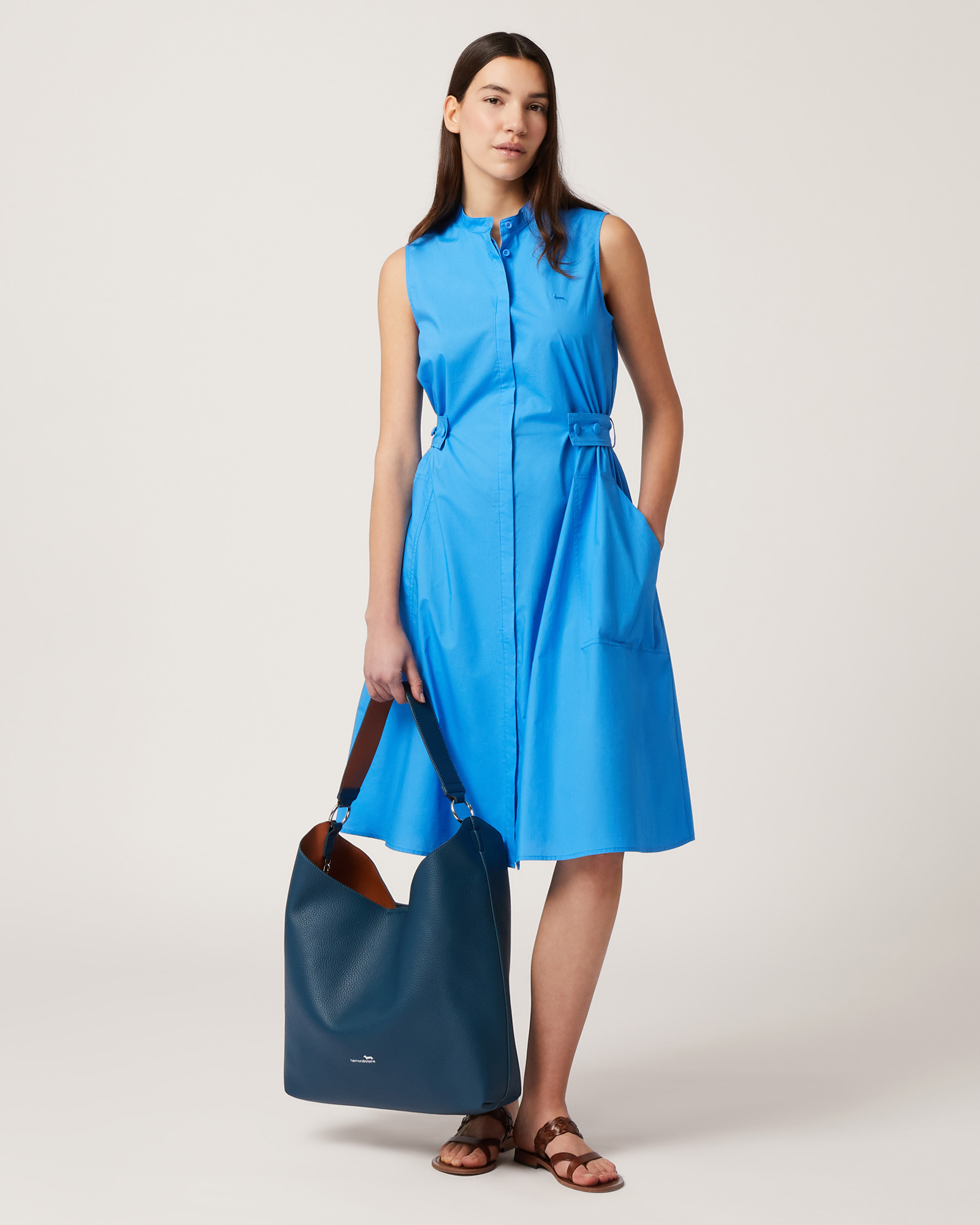 Sleeveless Shirt Dress, Light Blue, large image number 3