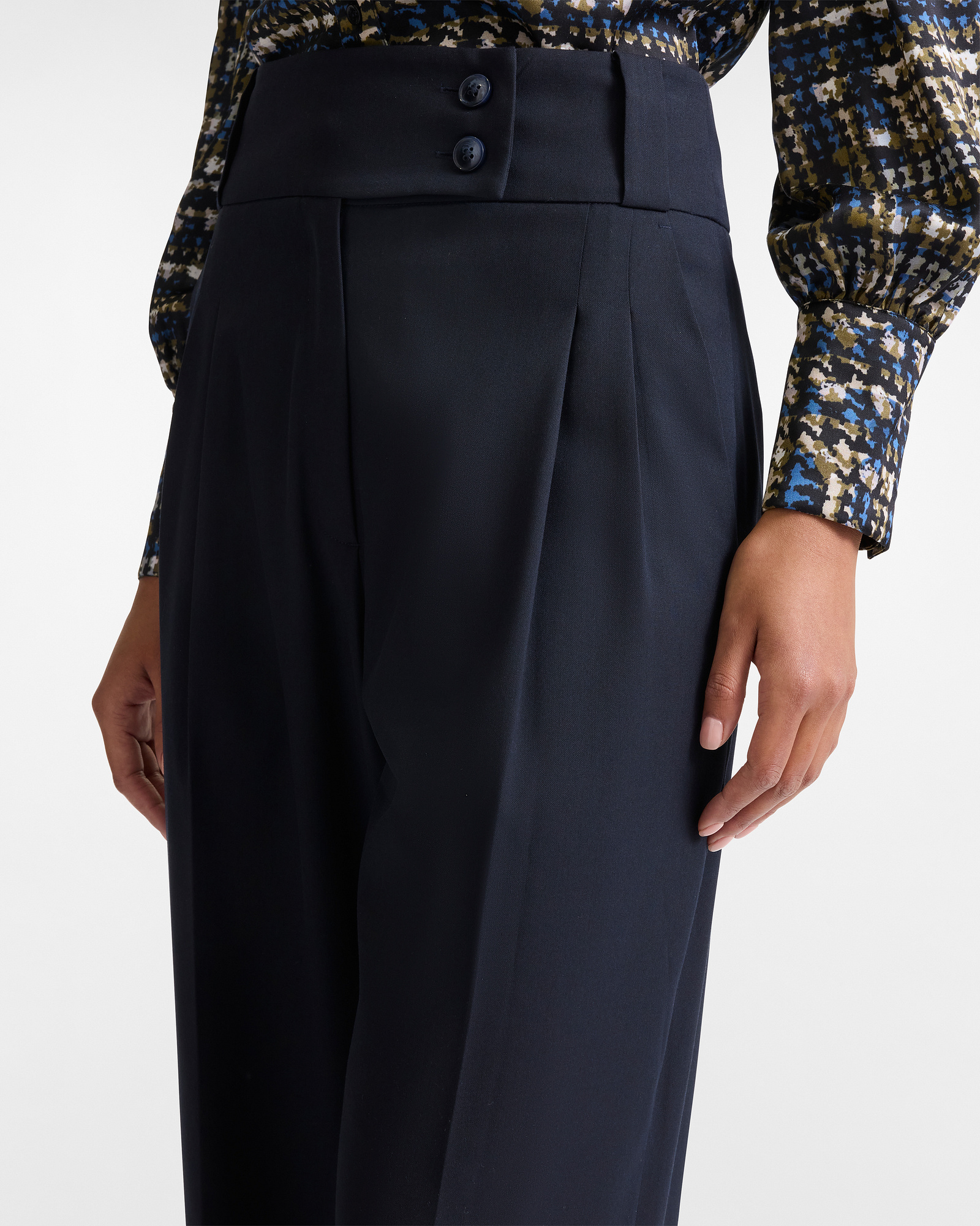 Fluid High-Waisted Trousers, Navy Blue, large image number 2