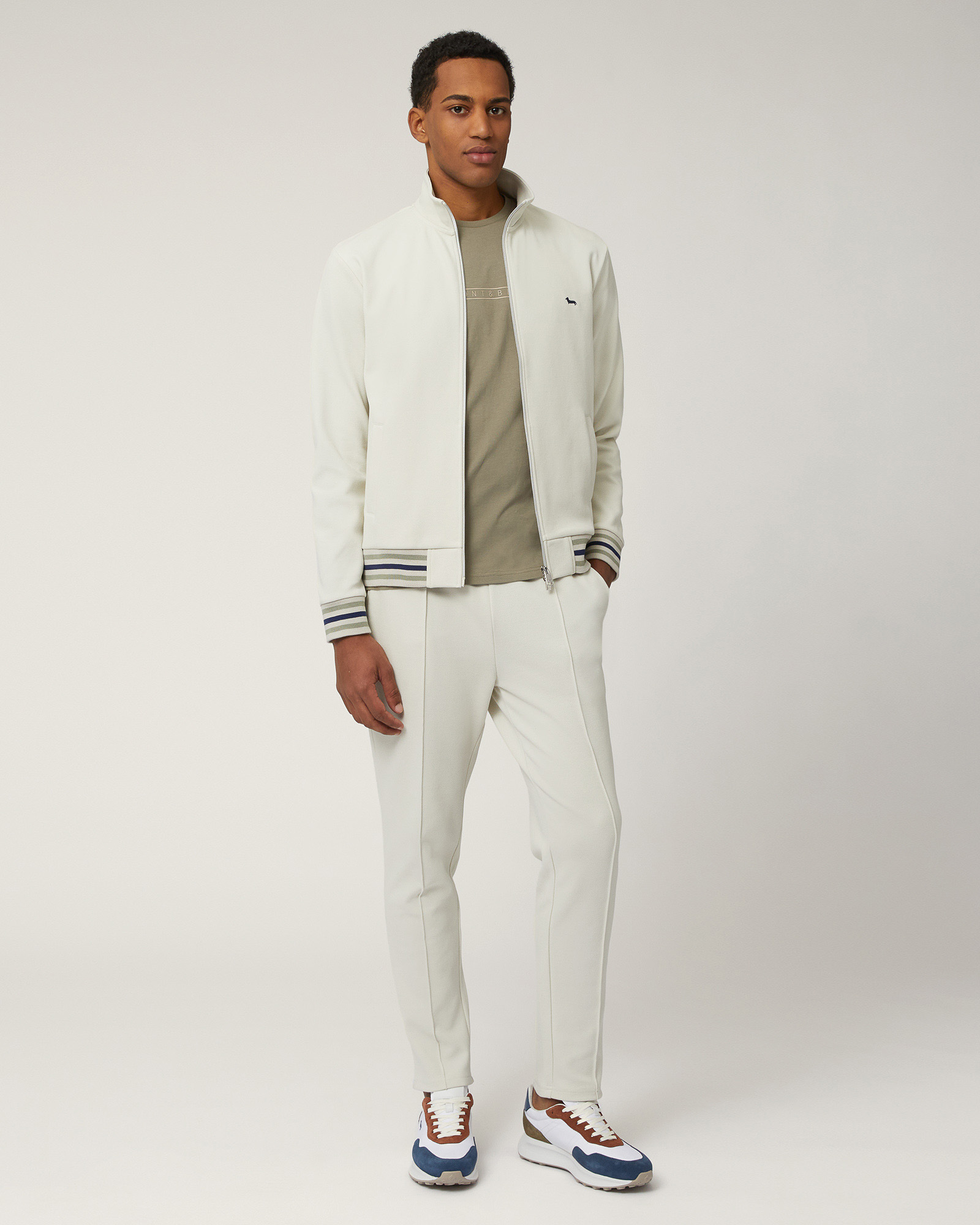 Full-Zipper Sweatshirt with Striped Details, Beige, large image number 3