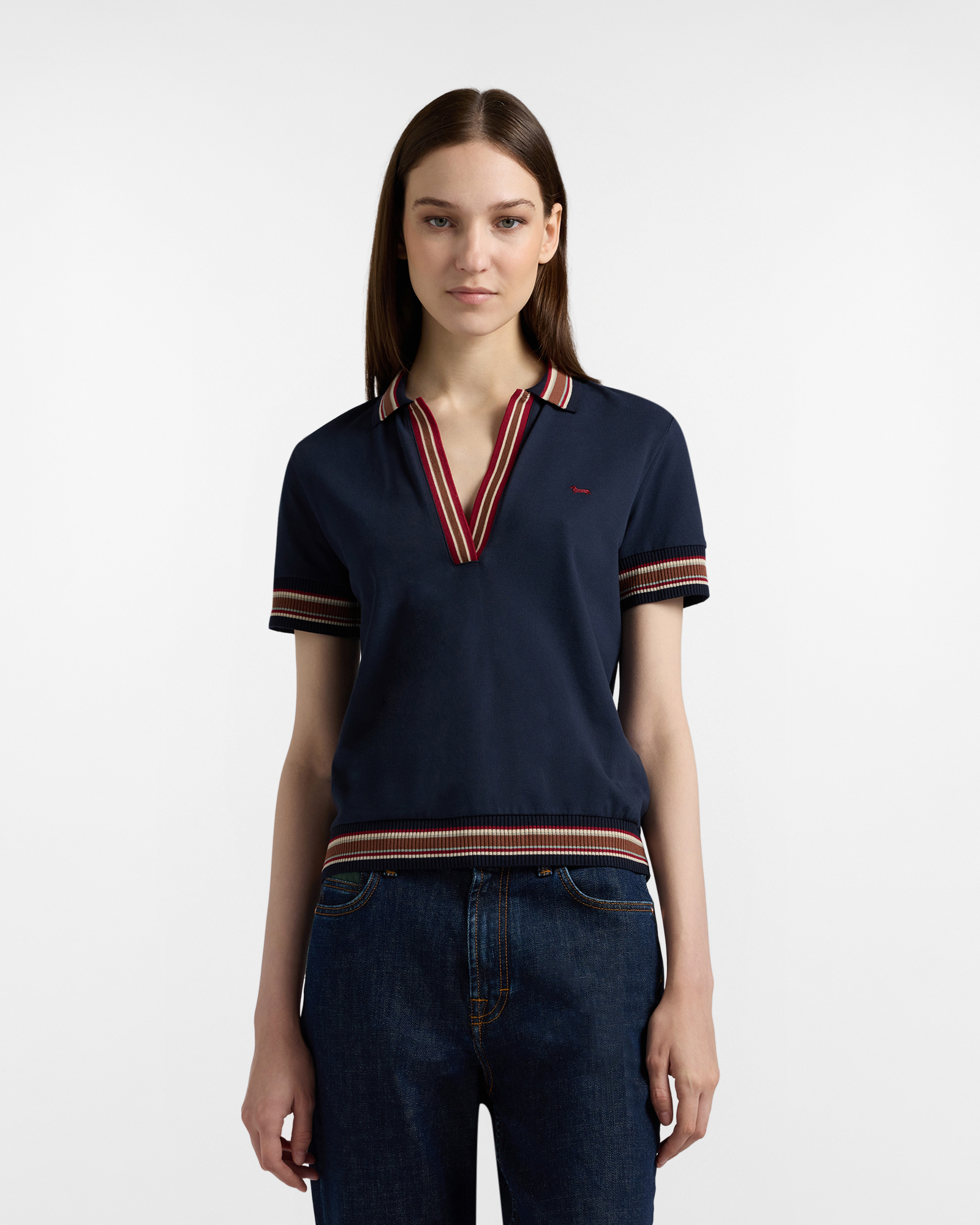 V-neck polo shirt, Blue, large