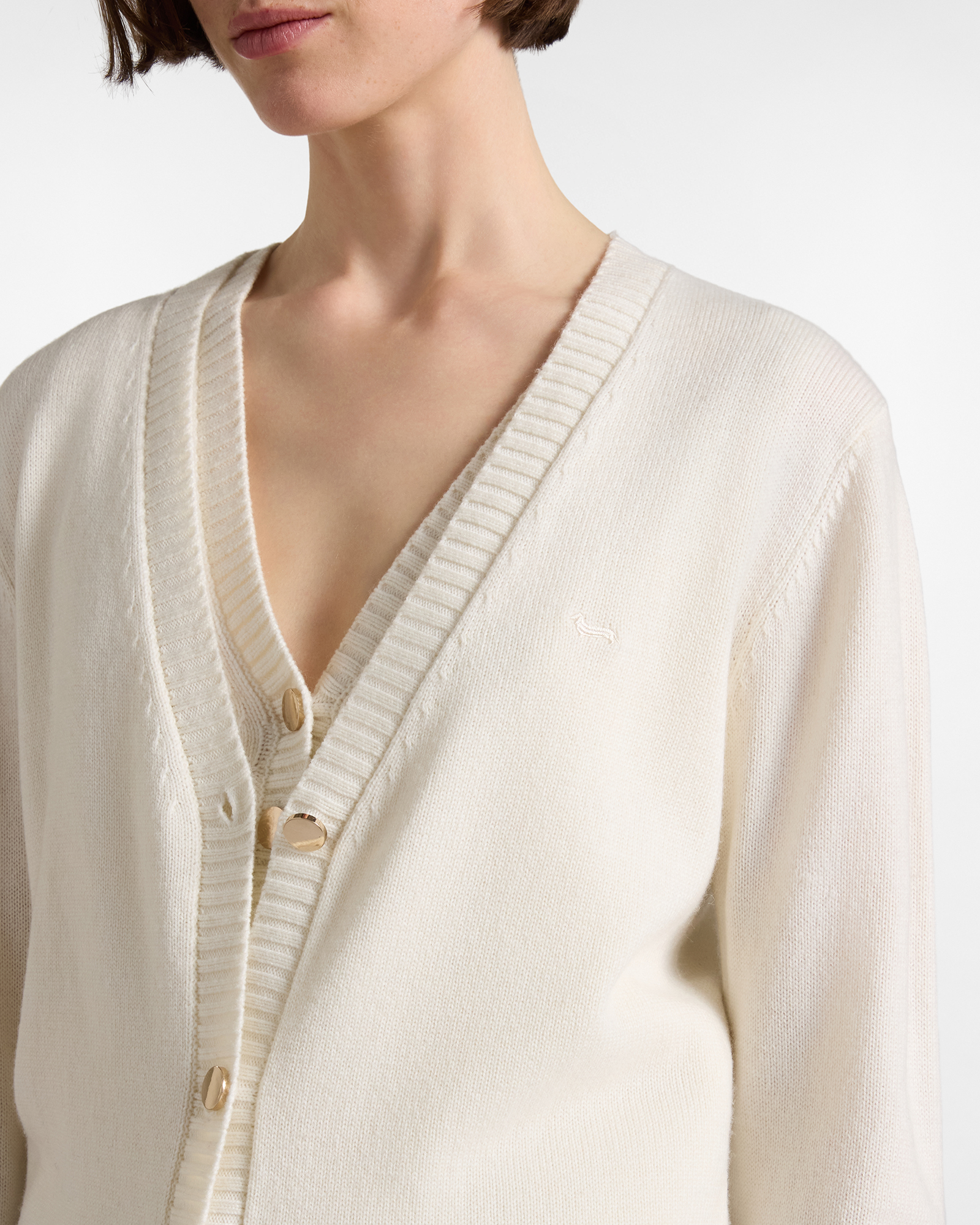 C&aacute;rdigan Mujer con cuello de pico en mezcla de lana Made in Italy, BLANCO, large