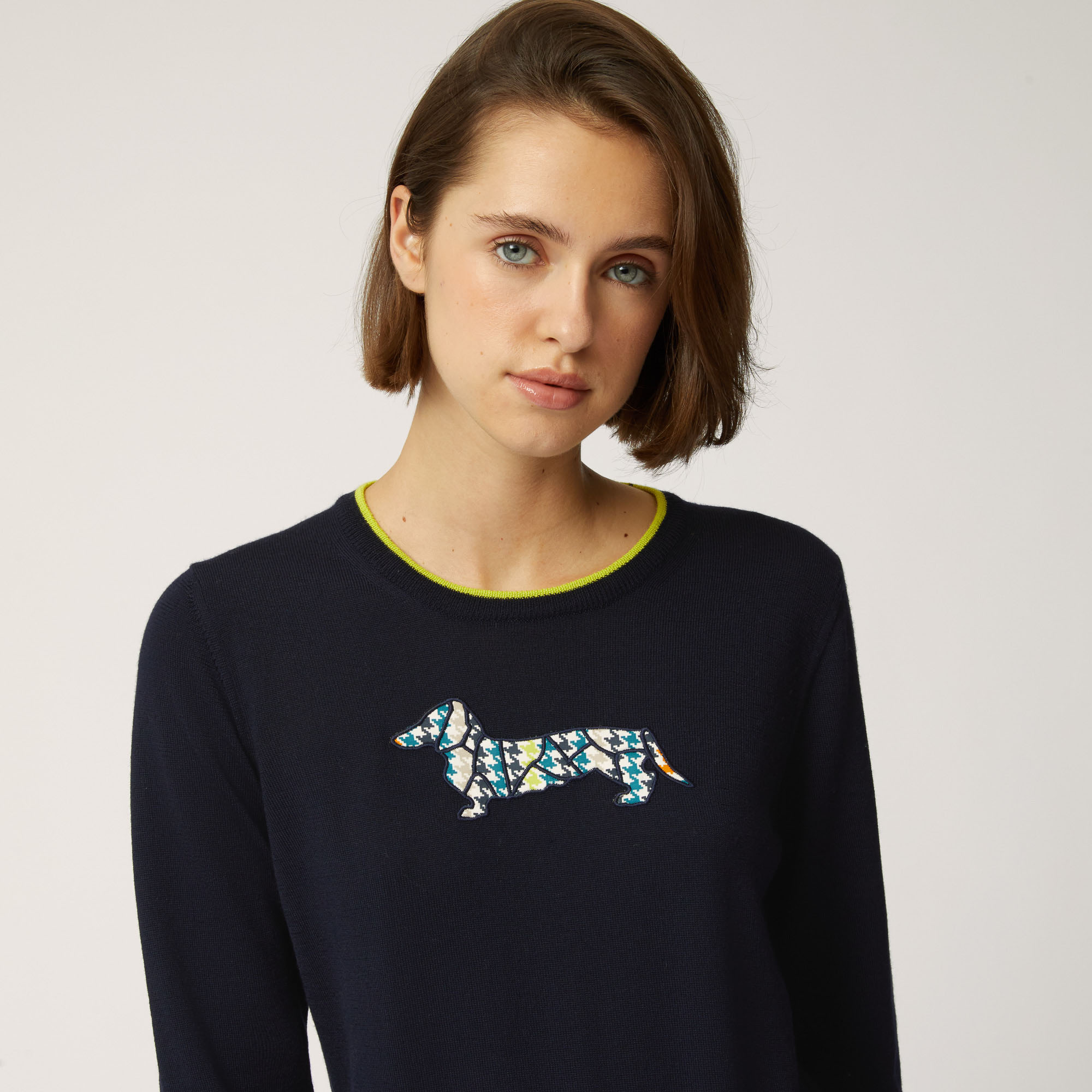 Wool Pullover With Maxi Dachshund, Blue, large image number 2