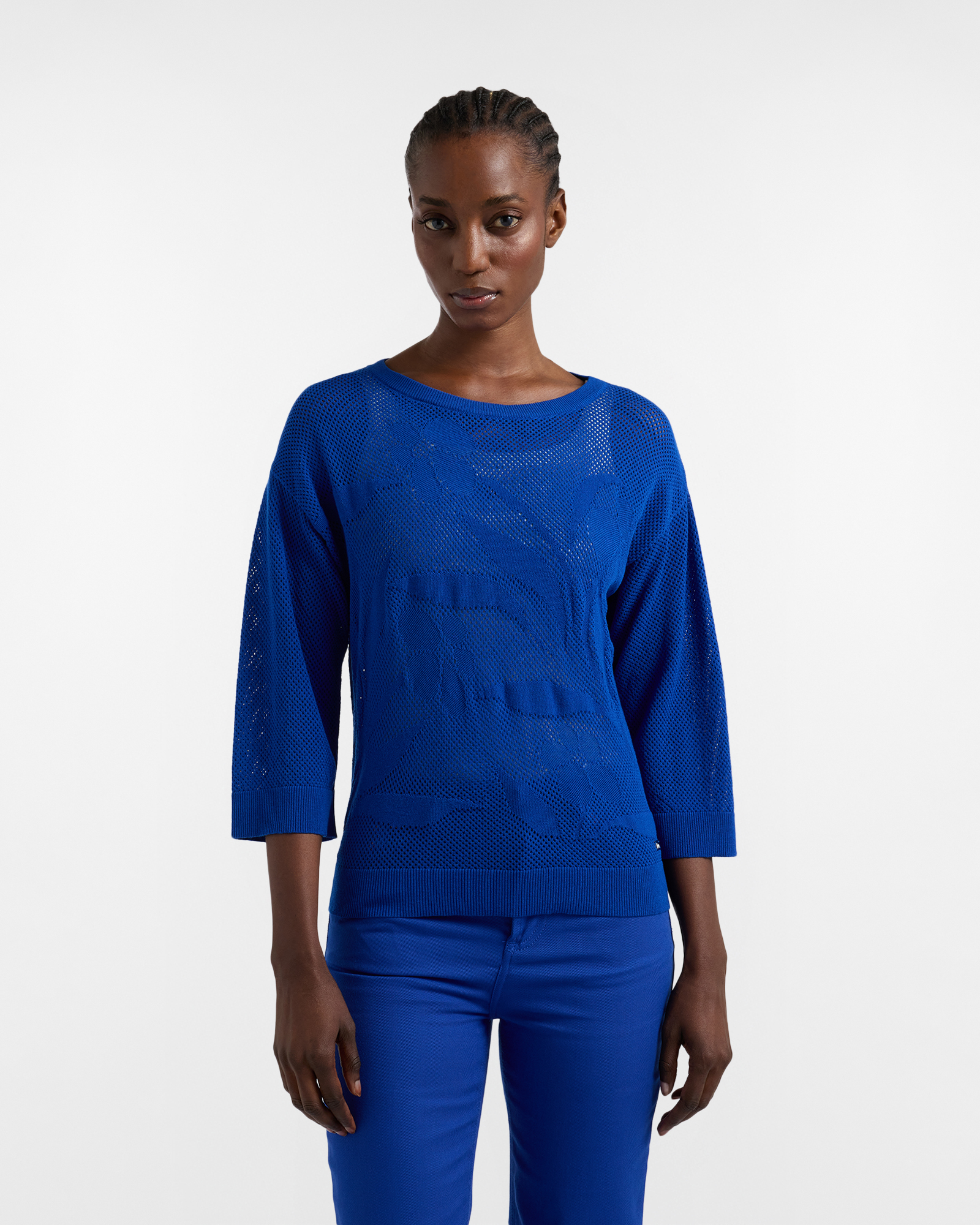 Mesh shirt with embroidery, Blue, large