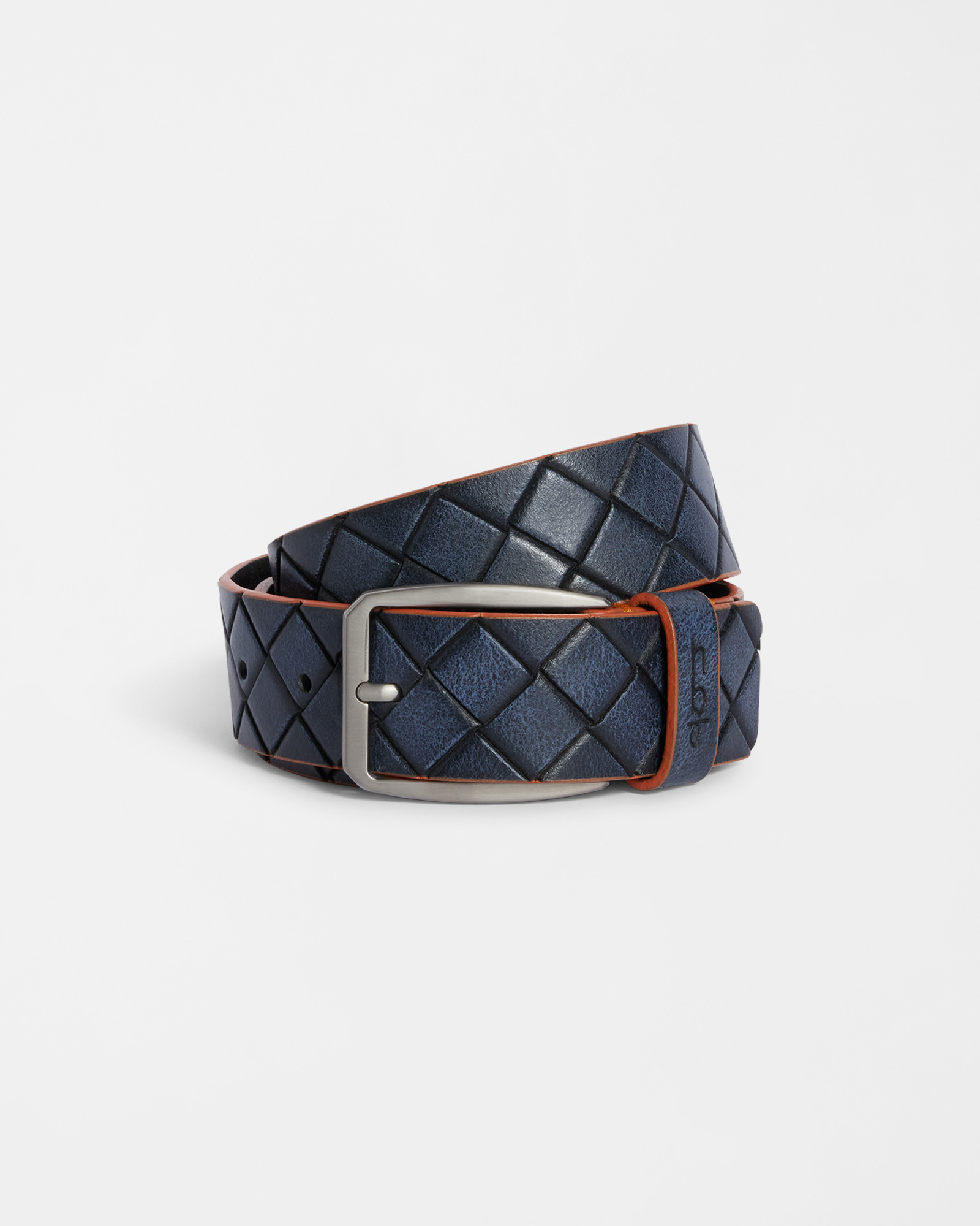 Leather Striped Belt, Dark Blue, large image number 0