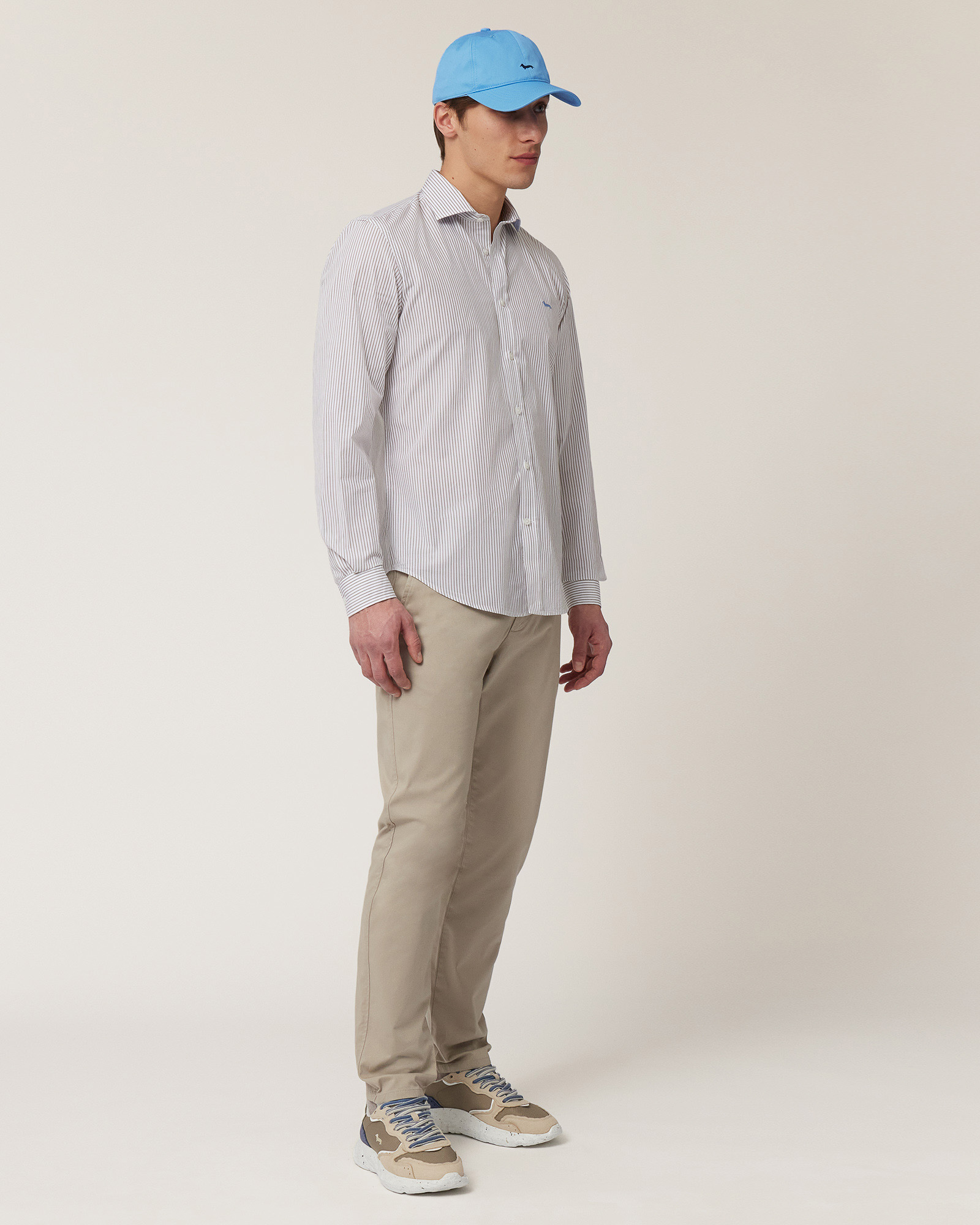 Striped Pure Cotton Shirt, Beige, large image number 3