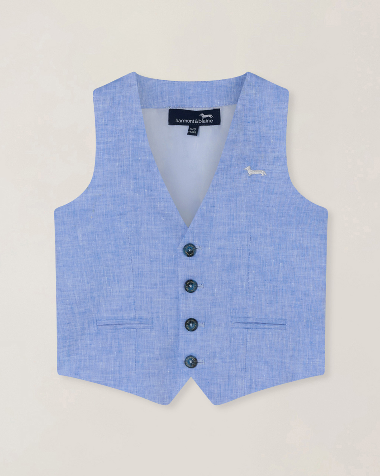 Gilet in lino con ricamo logo, Light Blue, large