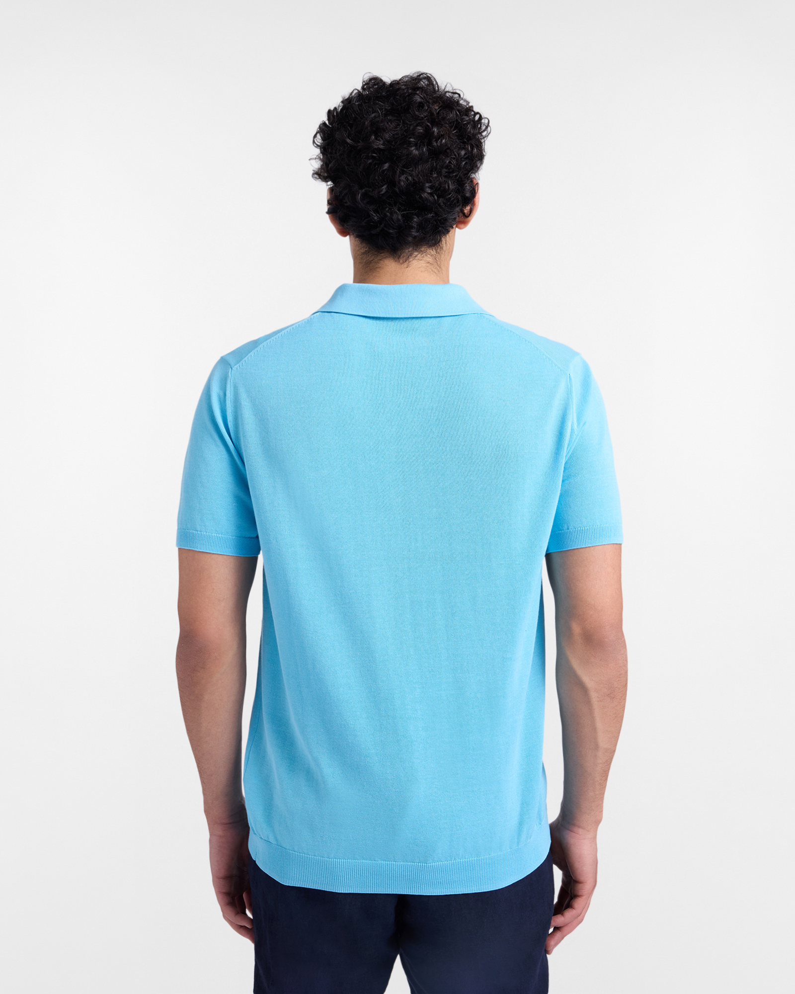 V-neck knit polo shirt, Blue, large image number 1