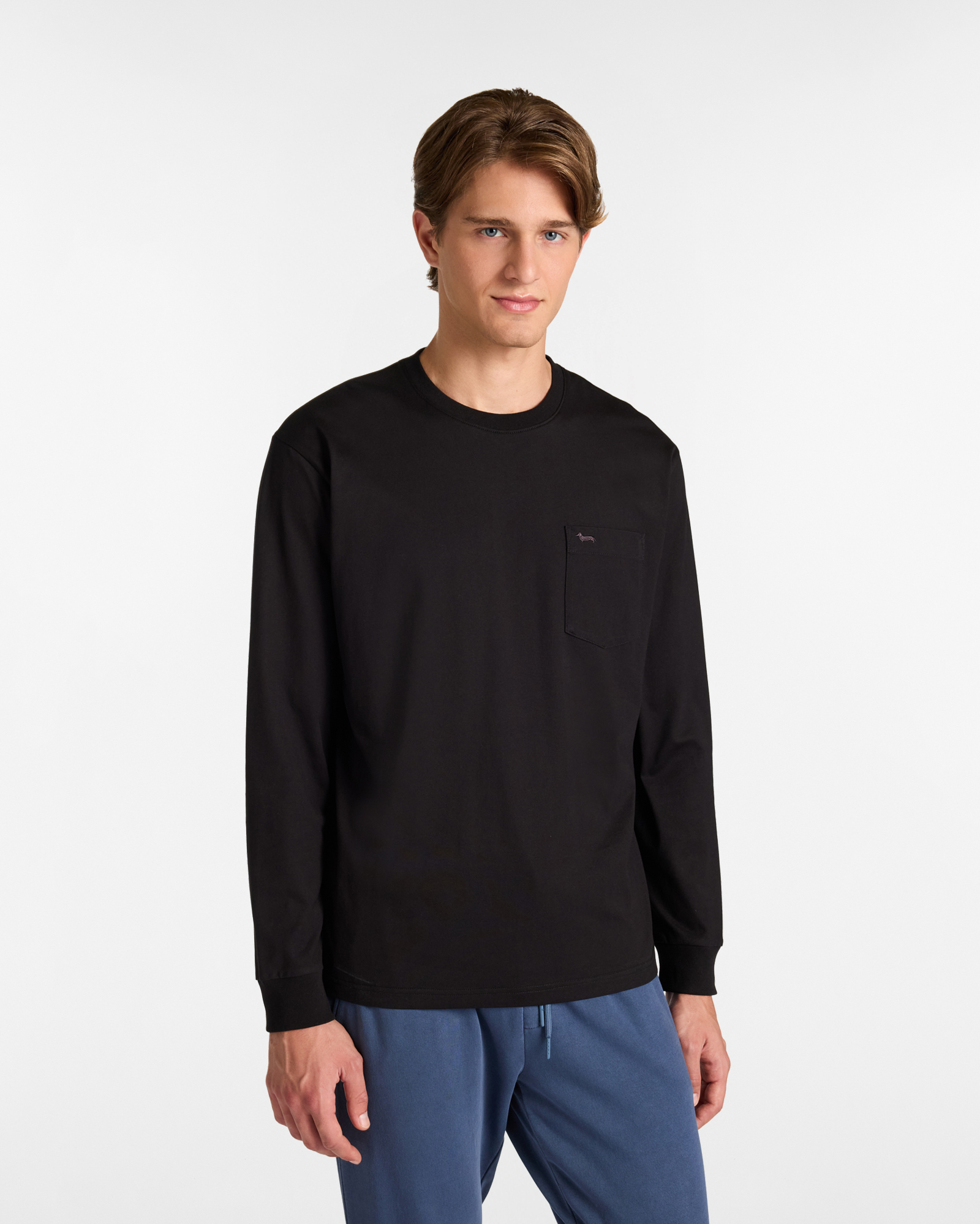 Long Sleeve T-Shirt with Pocket, Black, large