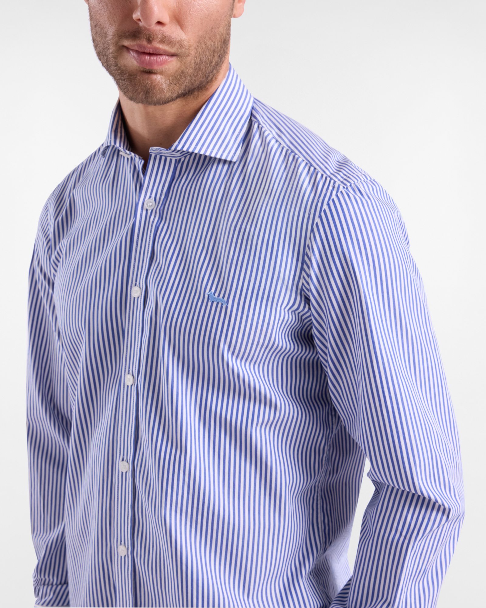Camicia Uomo a Righe Narrow Fit, Blu, large image number 2