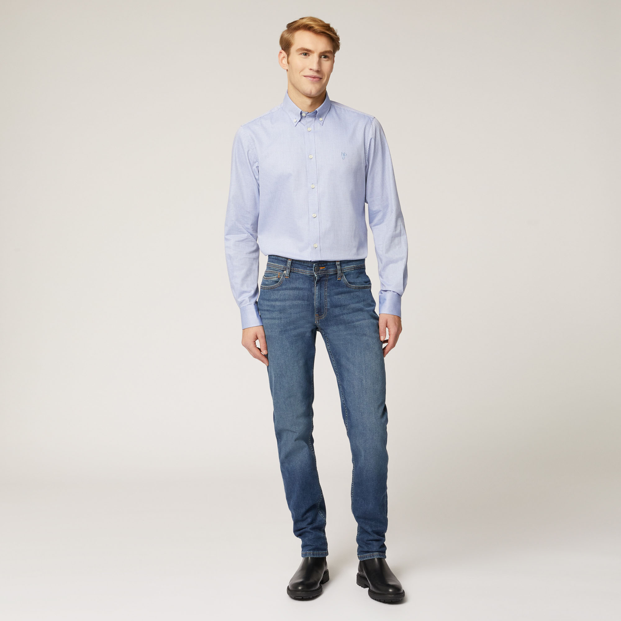 Camicia In Cotone Con Motivo Pois, Dusty Blu, large image number 3