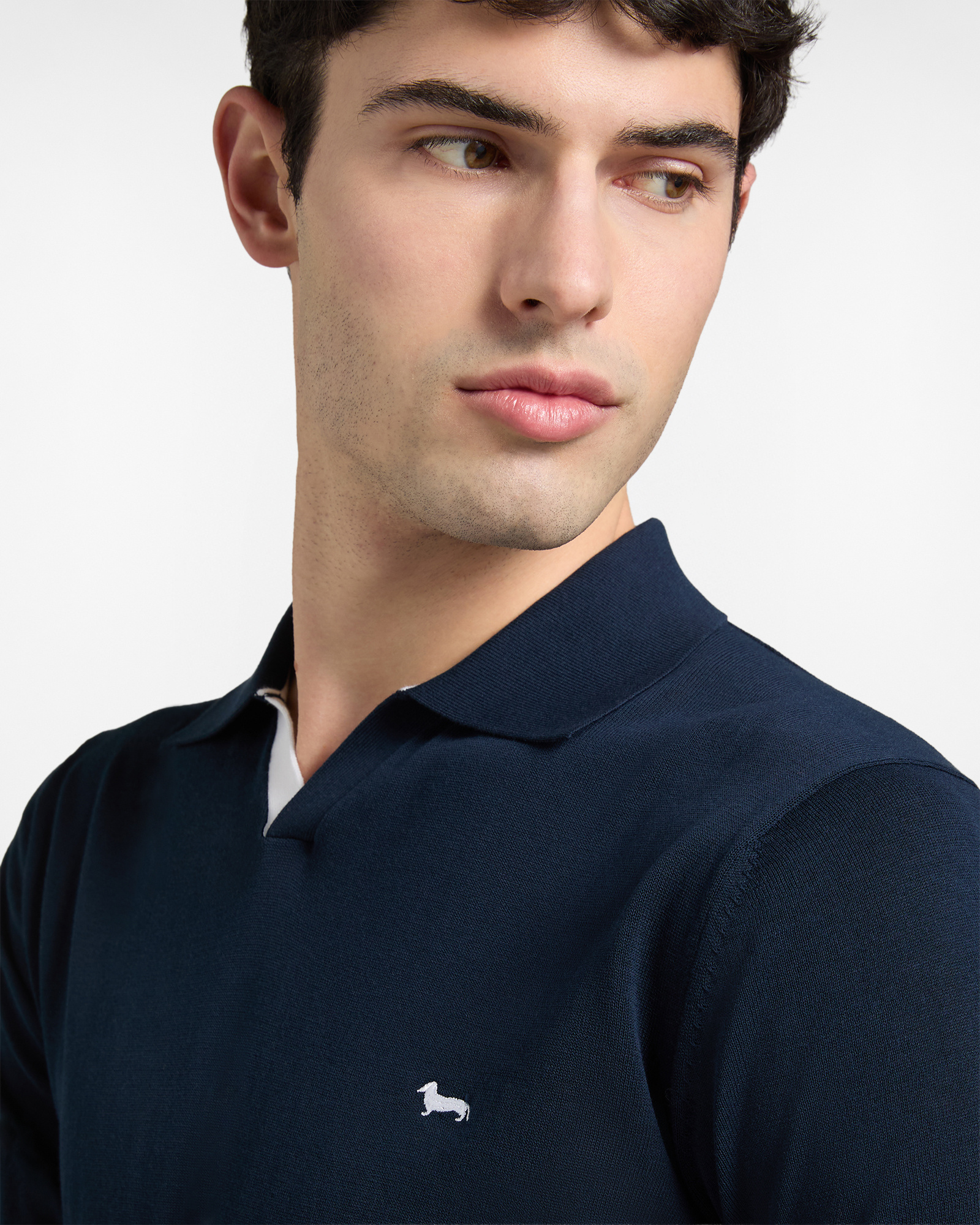V-neck knit polo shirt, Blue, large image number 2