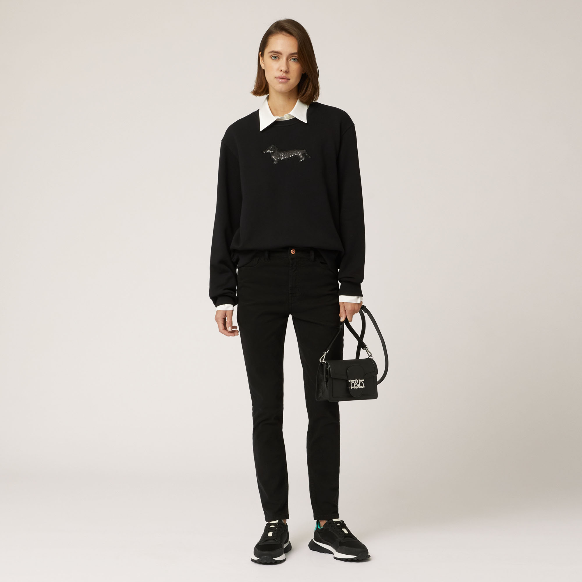 Sequined Dachshund Boxy Sweatshirt, Black, large image number 3