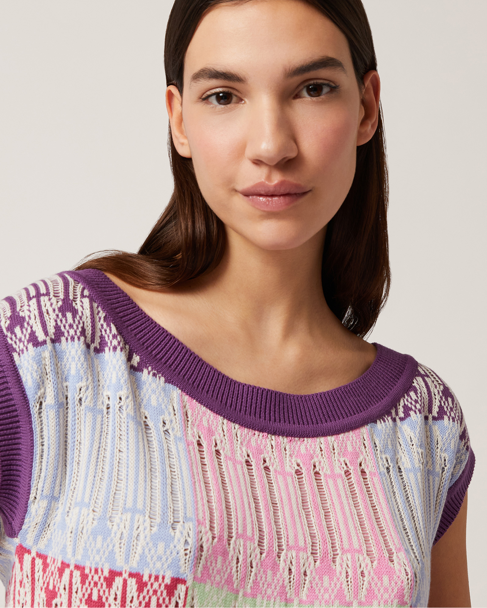 Sleeveless Jacquard Sweater, Violet, large image number 2