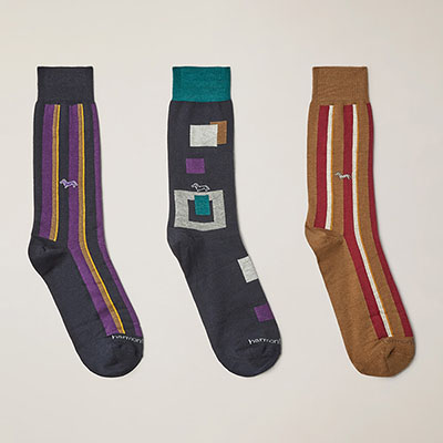 Three-Pair Set Of Short Patchwork/Regimental-Stripe Socks