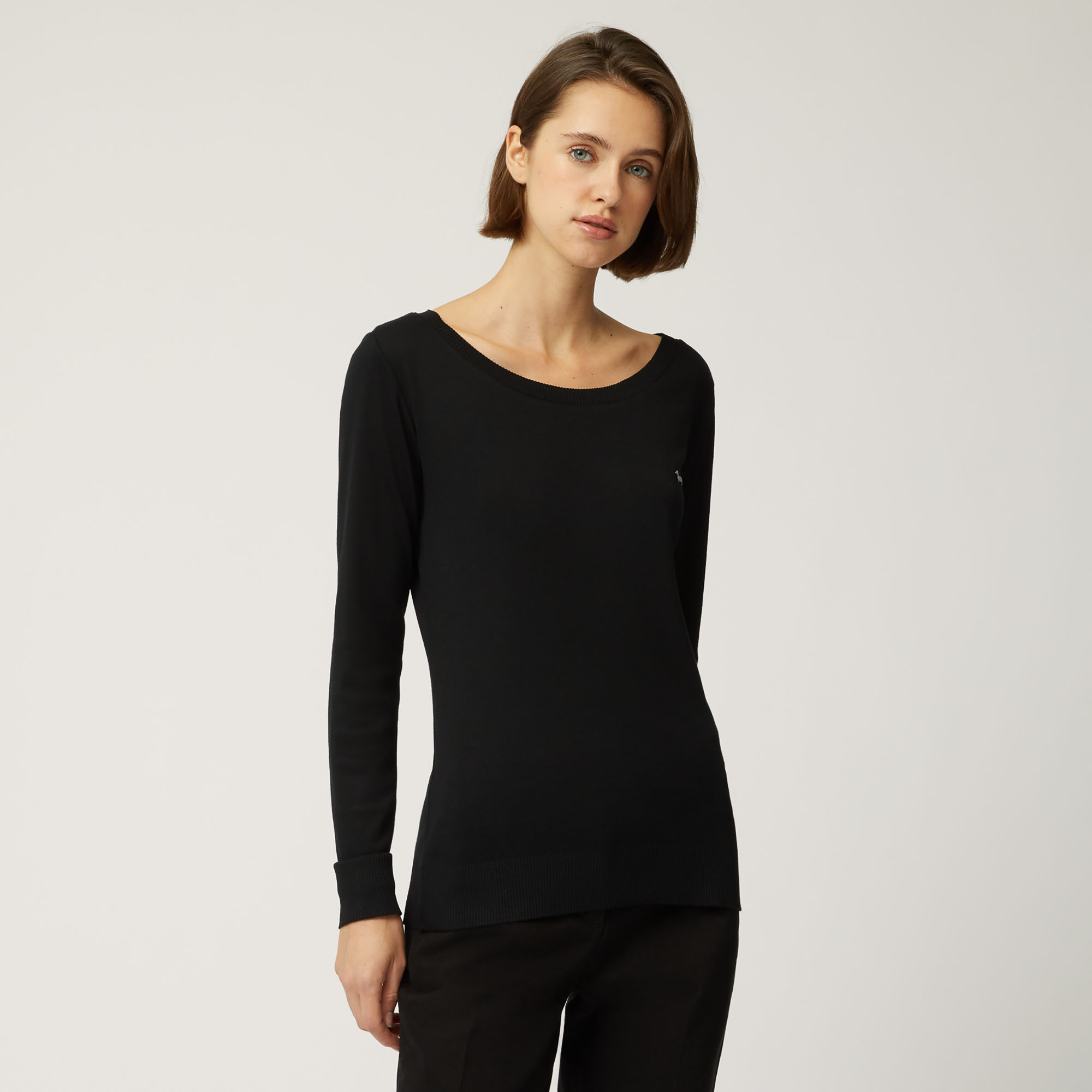 Modal And Cotton Slim Pullover, Black, large