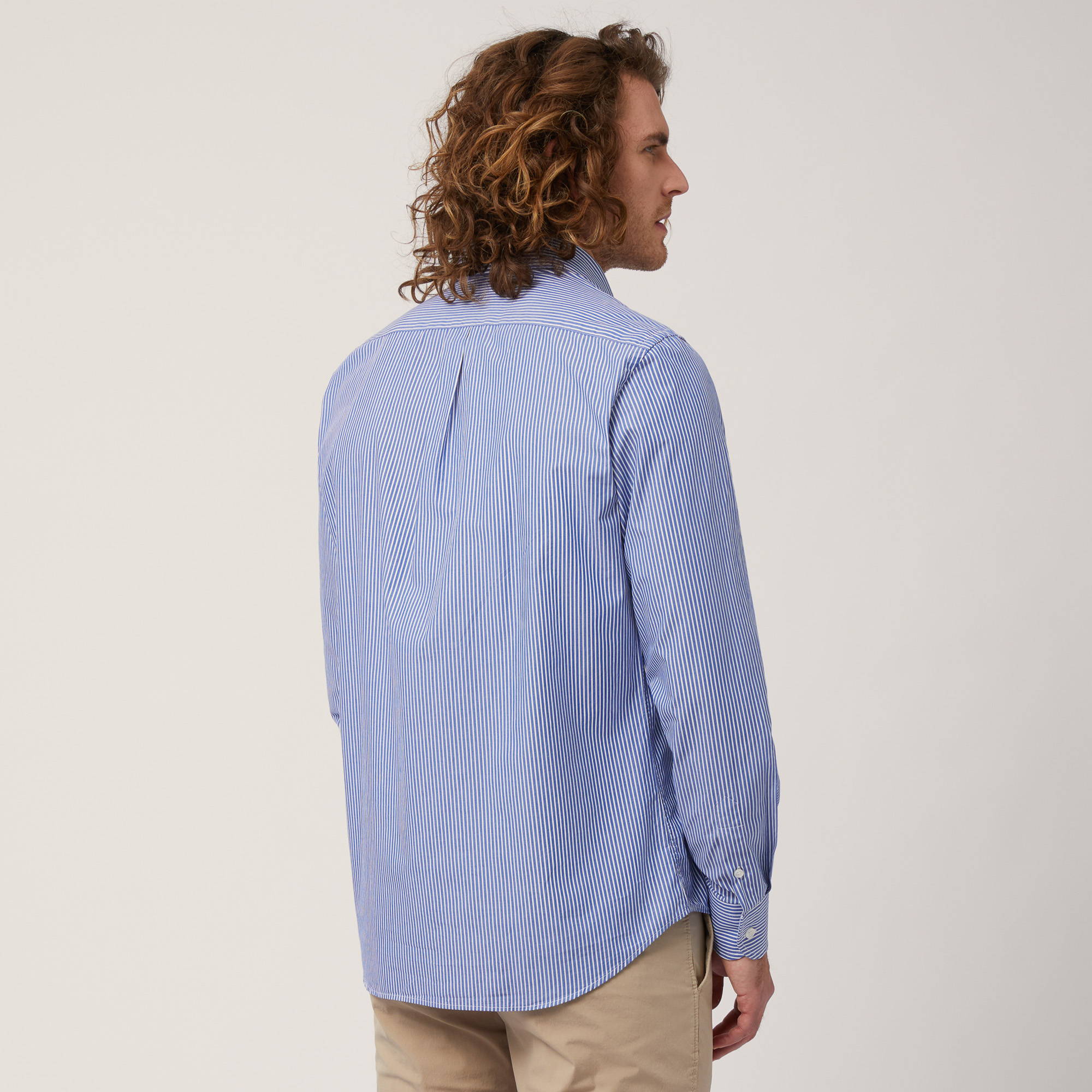 Striped Organic Cotton Poplin Shirt, Blue, large image number 1