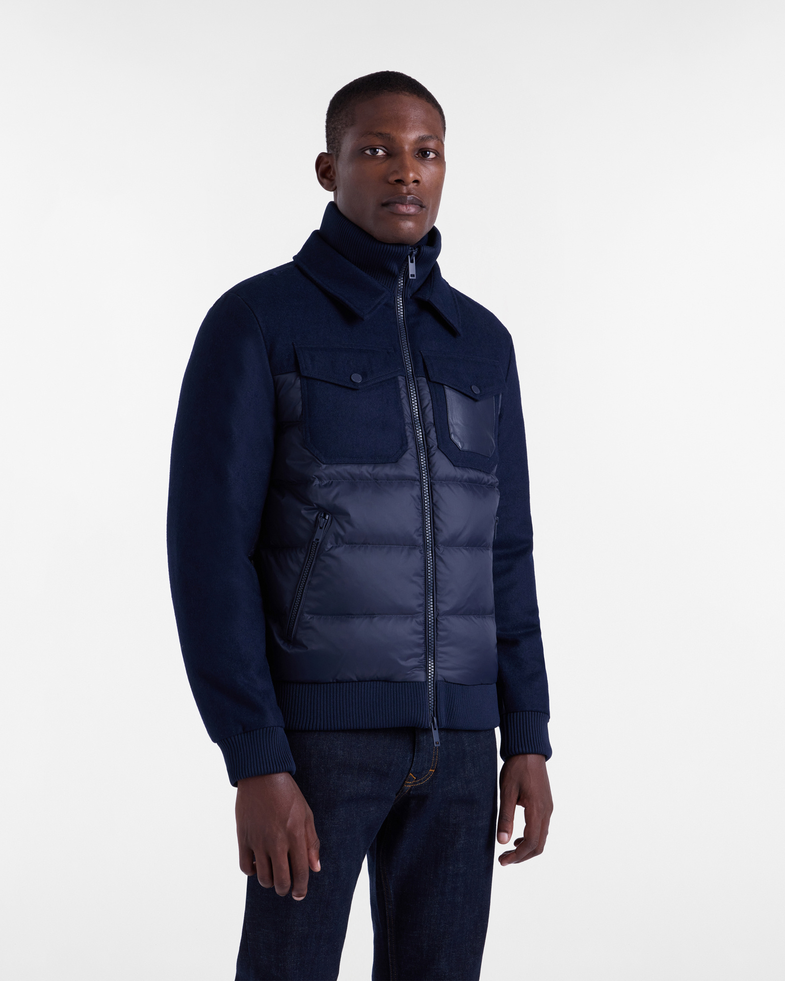 Chaqueta de Lana y Nailon, Azul Navy, large