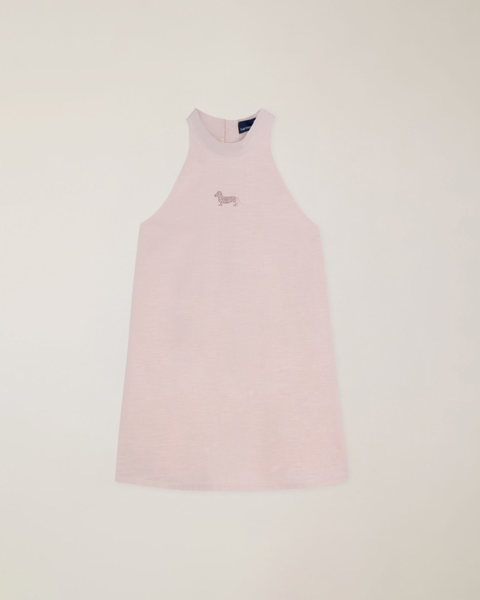 Linen blend dress with rhinestone dachshund