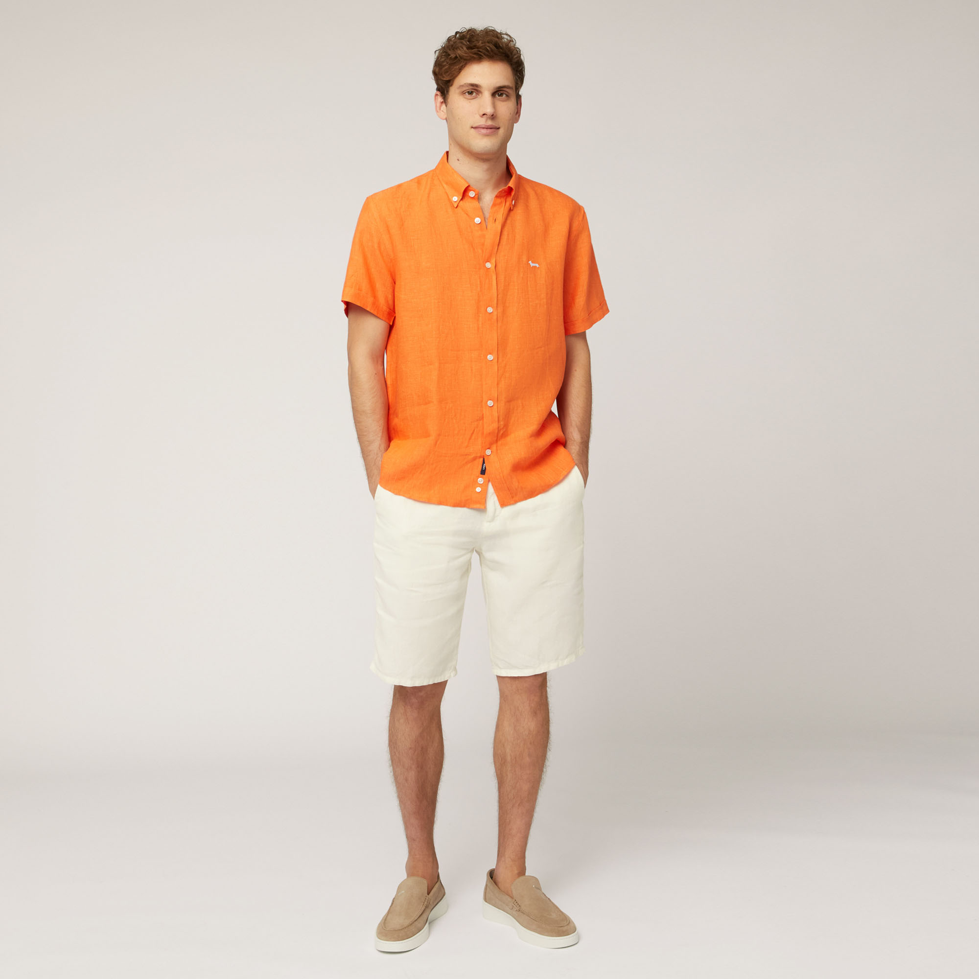 Linen Short-Sleeved Shirt, Orange, large image number 3